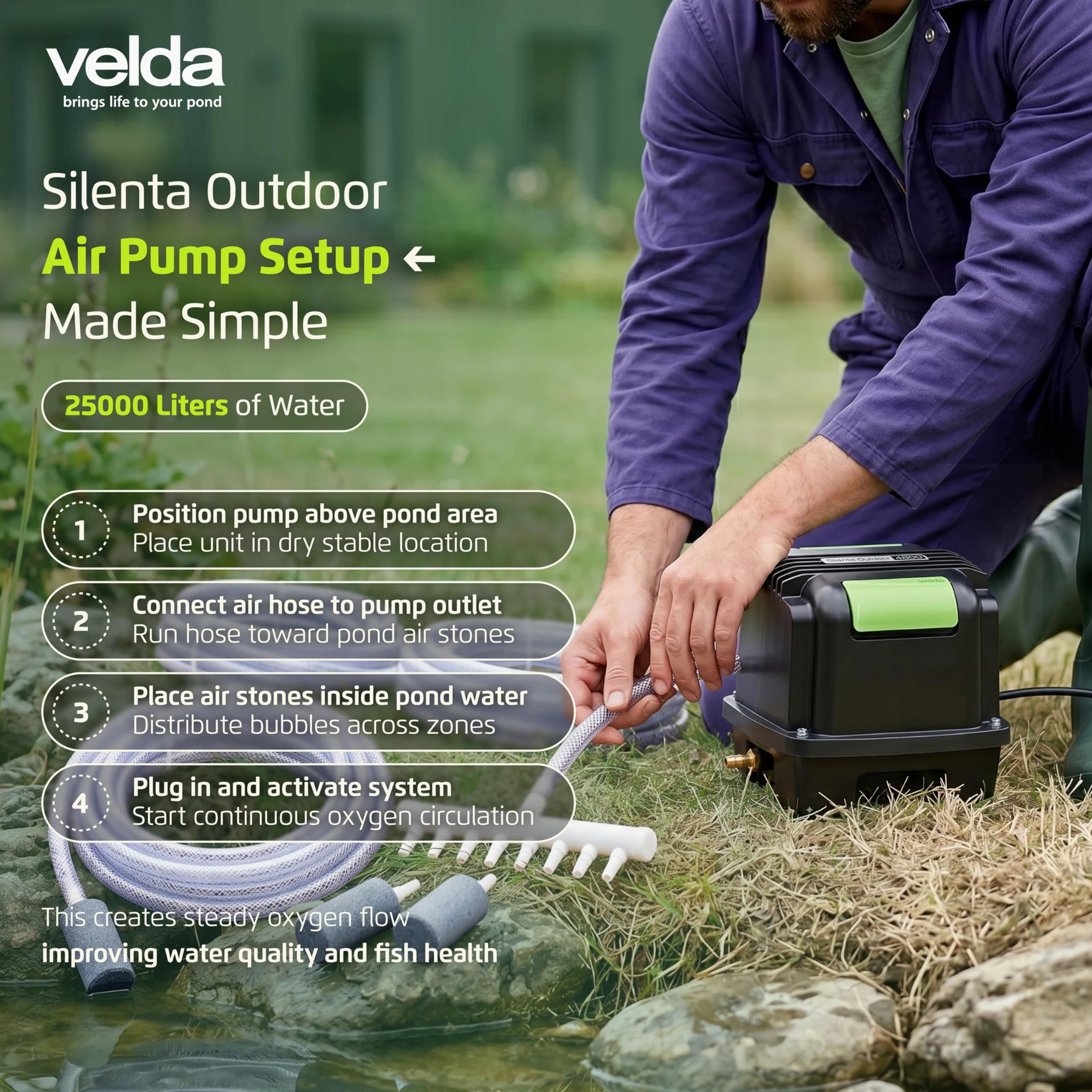 Velda, aérateur complet pour bassin d'agrément, Silenta Pro 4800, 125098