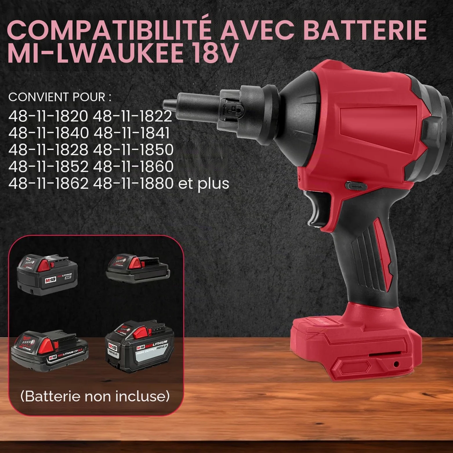 Souffleur sans fil pour batterie Milwaukee M18 18 V, 40 000 tr/min, 447 MPH, moteur en continu, pour atelier, maison et voiture (sans batterie)