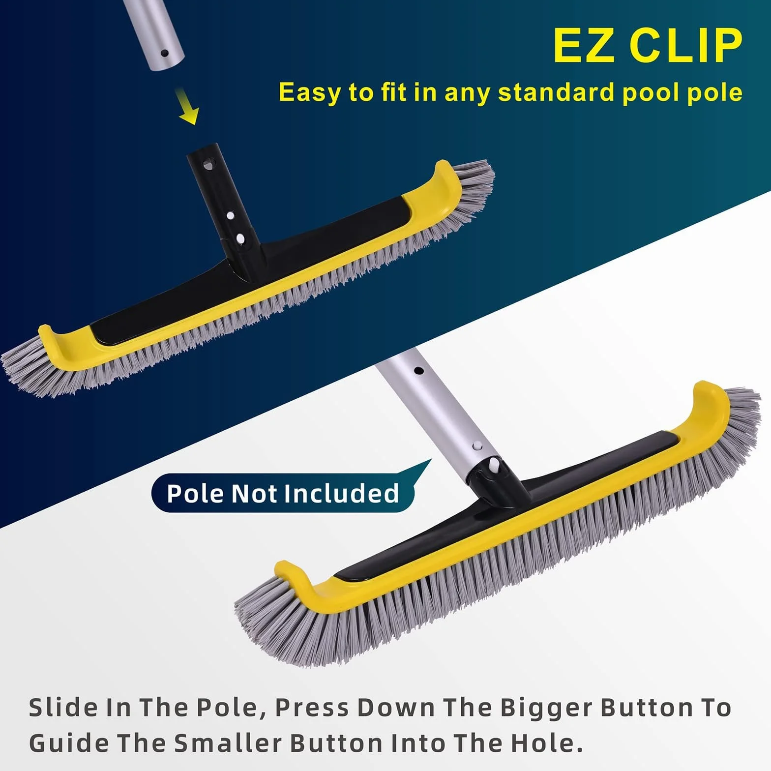 POOLAZA Brosse pour piscine avec manche en aluminium, tête robuste, brosse en nylon nettoyage parois marches angles