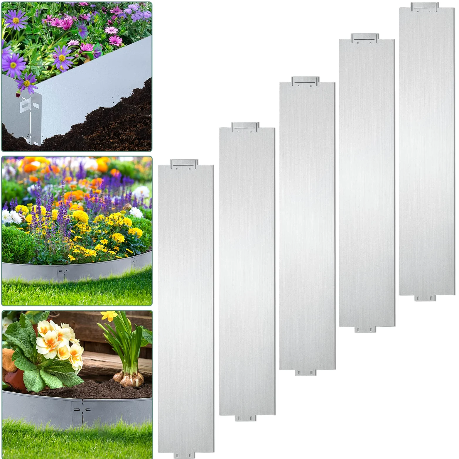 Bordure de pelouse en métal - 20 m - 20 pièces - Galvanisé - 100 x 15 cm - Pour plantes de jardin, cultures florales