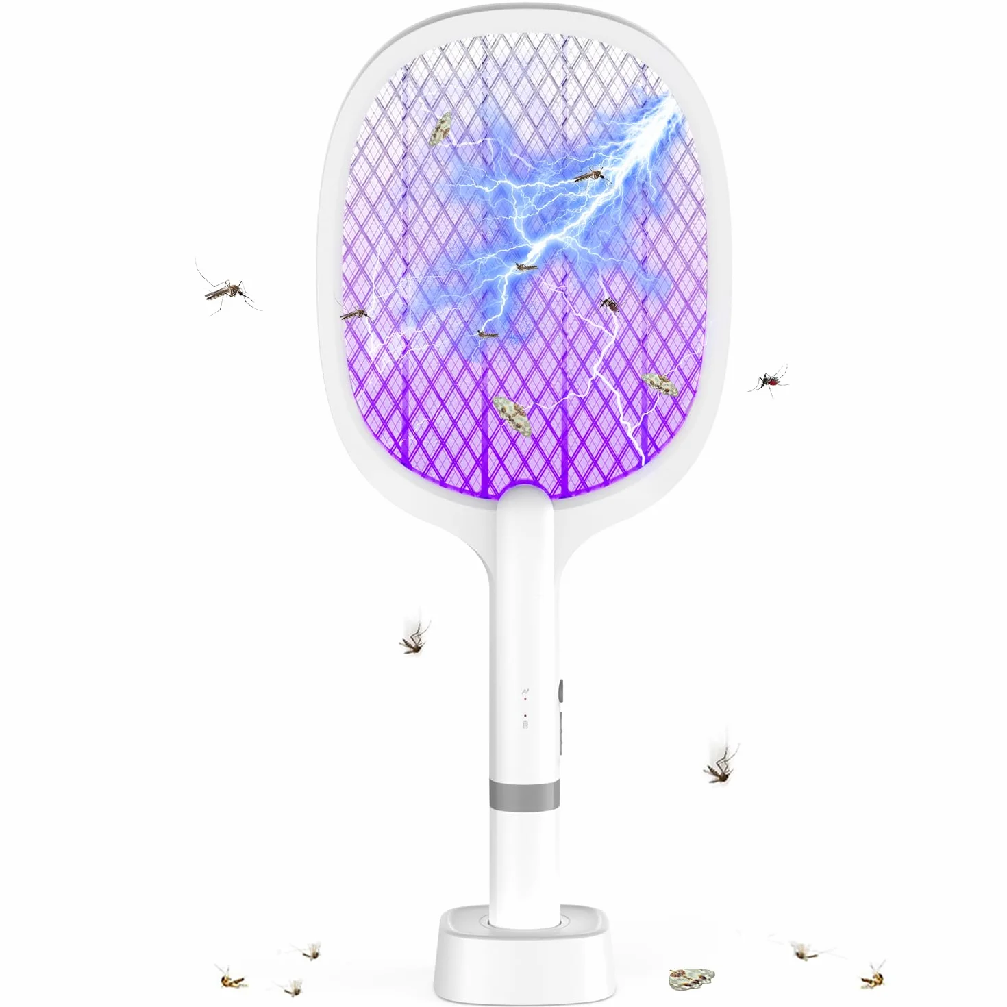 Raquette Electrique Insectes 5000V 2000 mAh Tapette à Mouches USB C 2 en 1 Anti-Moustiques