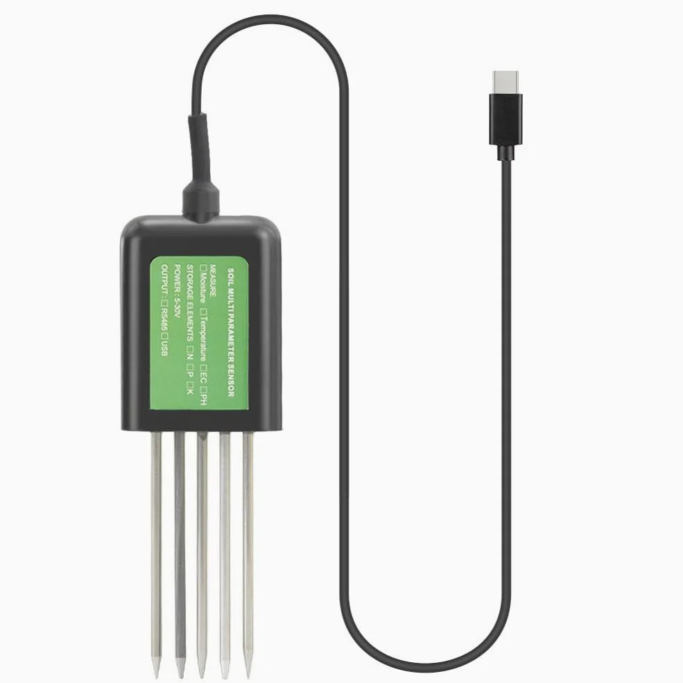 Testeur de sol USB 7 en 1 pour Android, IP68, humidité de la terre, pH EC, température NPK, capteur NPK avec joint en résine époxy et sonde métallique, analyse des données en temps réel pour