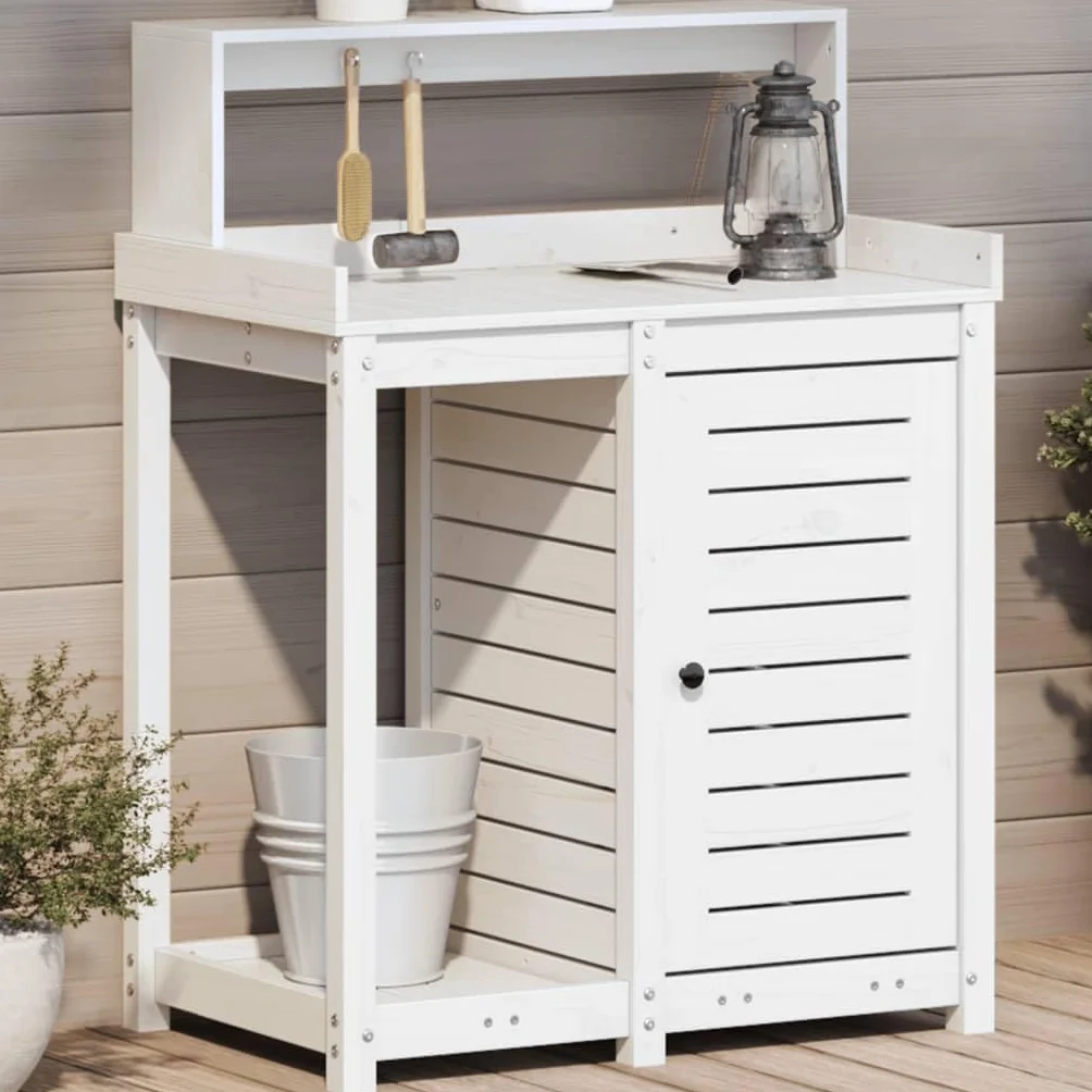 Table de rempotage avec étagères Bois Massif de pin Blanc