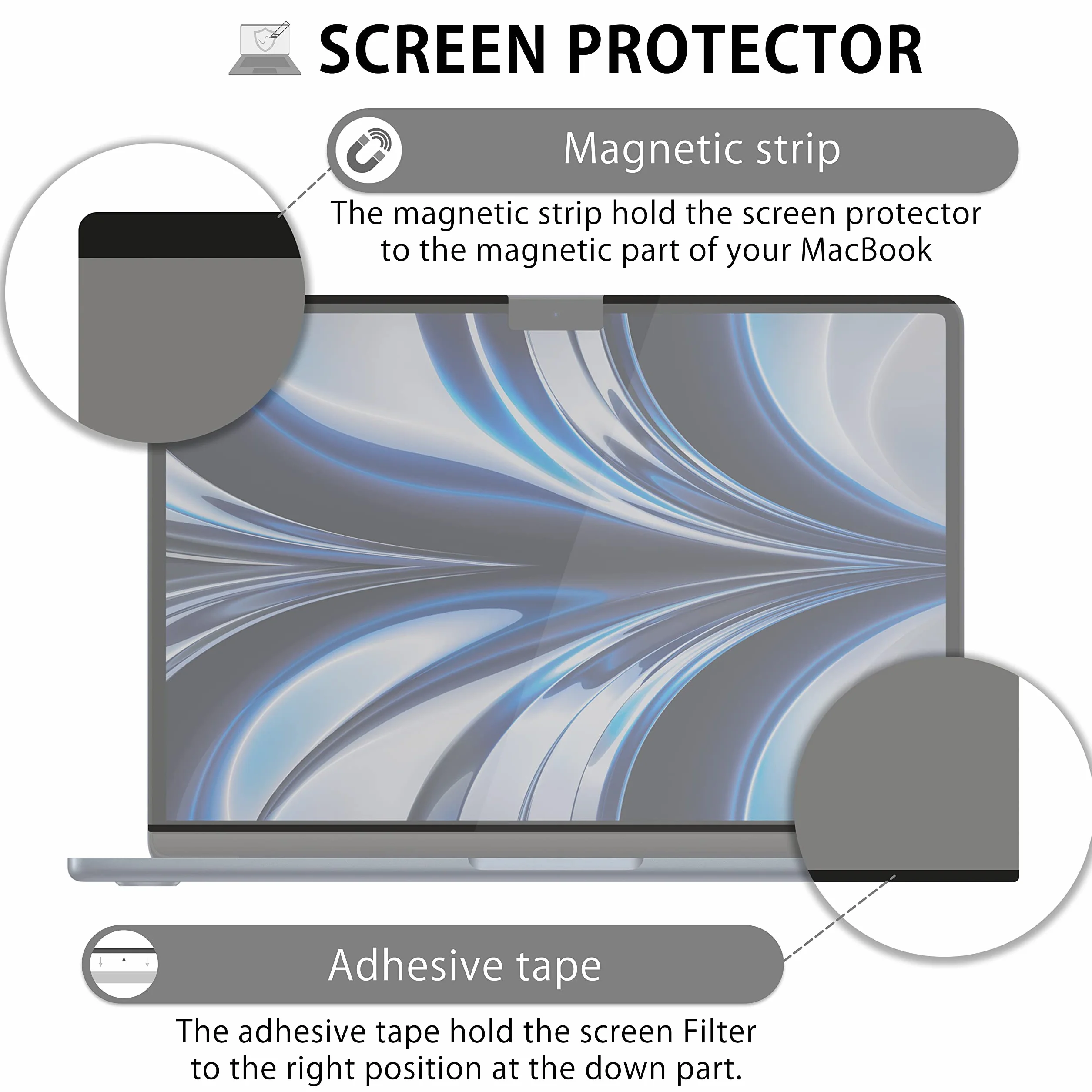 MyGadget Protection Écran Anti Spy Apple MacBook Air 13,6 pouces 2022 Filtre magnétique Amovible