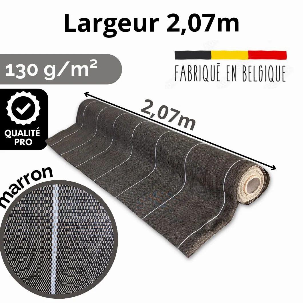 Toile de paillage Marron - 130gr m2 - tissée - Anti Mauvaises Herbes - Largeur 2M07 - Longueur 25m - Bache Geotextile 2M - Qualité Pro ZENLYS