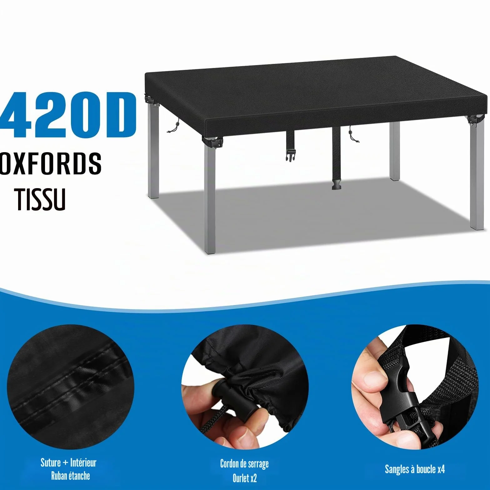 Housse de Protection pour Table de Jardin Noir 200x100x15cm Tissu Oxford 520D