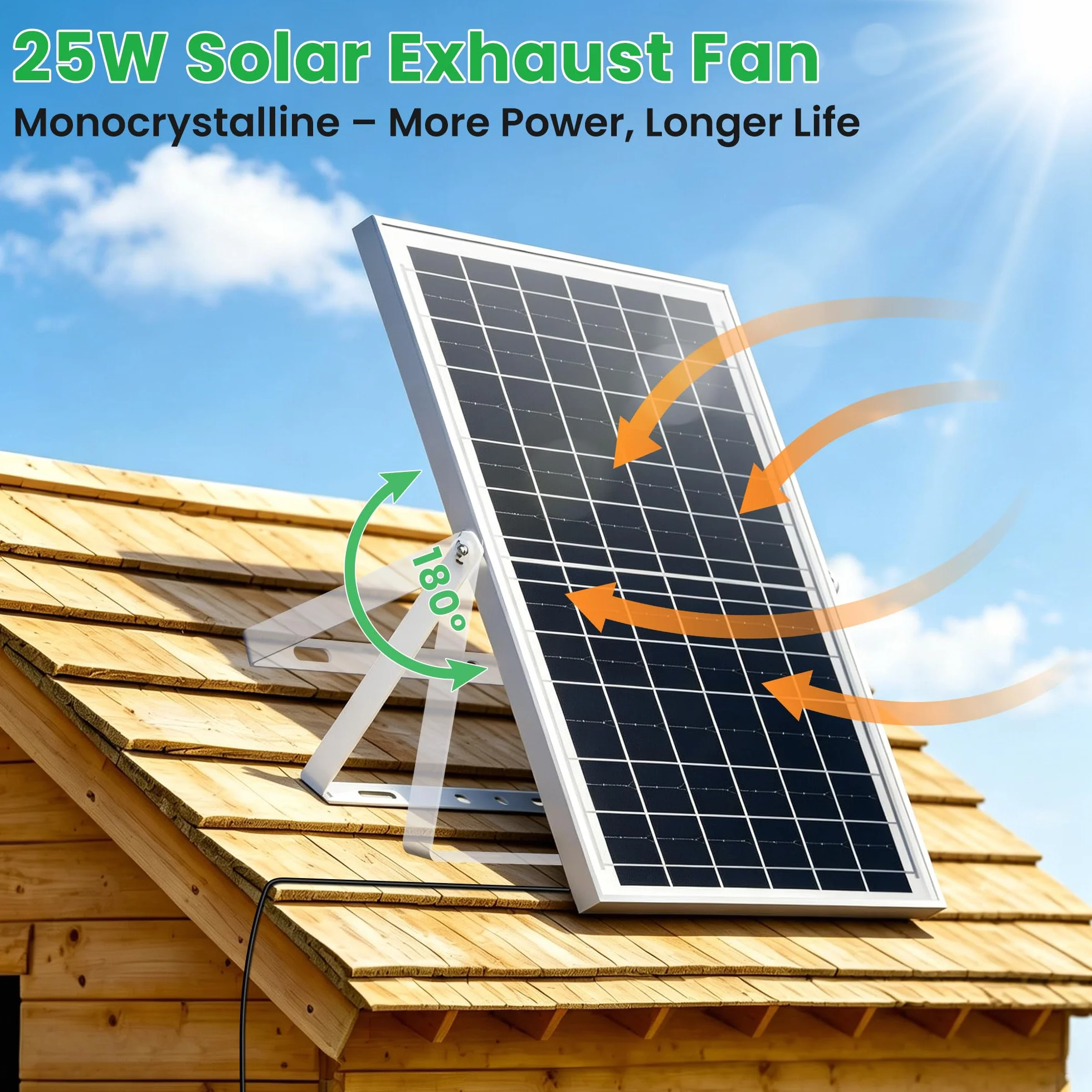 Ventilateur d'extraction Solaire 24000mAh 25W avec Batterie et clapet Anti-Retour, étanche
