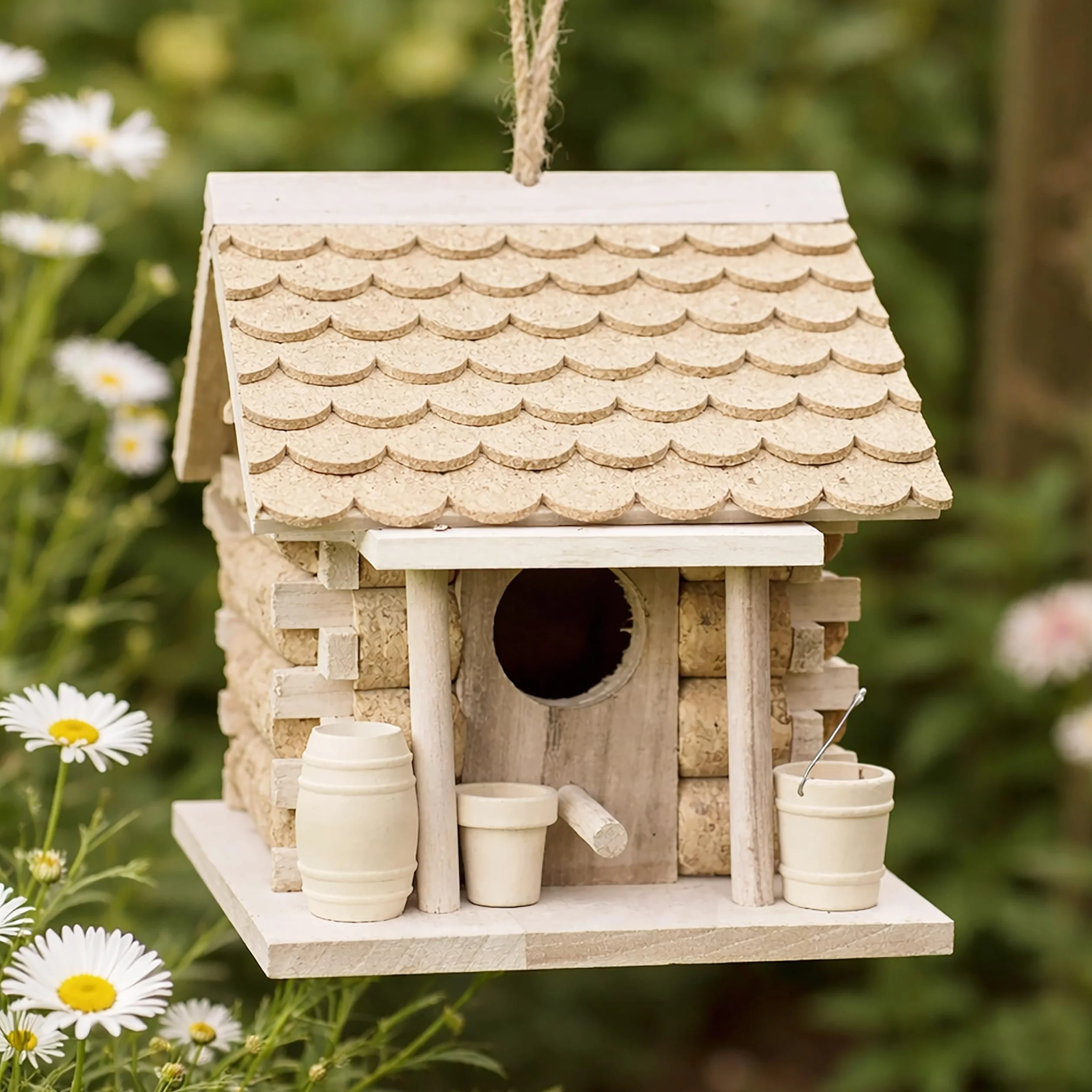 Garden Mile Maison Oiseaux Exterieur en liège et en Bois à Suspendre pour Jardin décoration nichoirs Oiseaux Sauvages