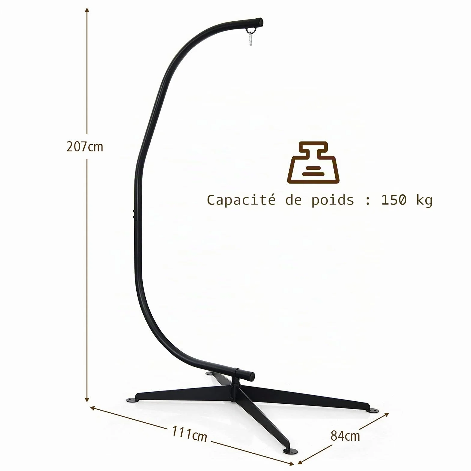 GIANTEX Fauteuil Suspendu Métallique 150 kg 111 x 84 x 207 cm Noir