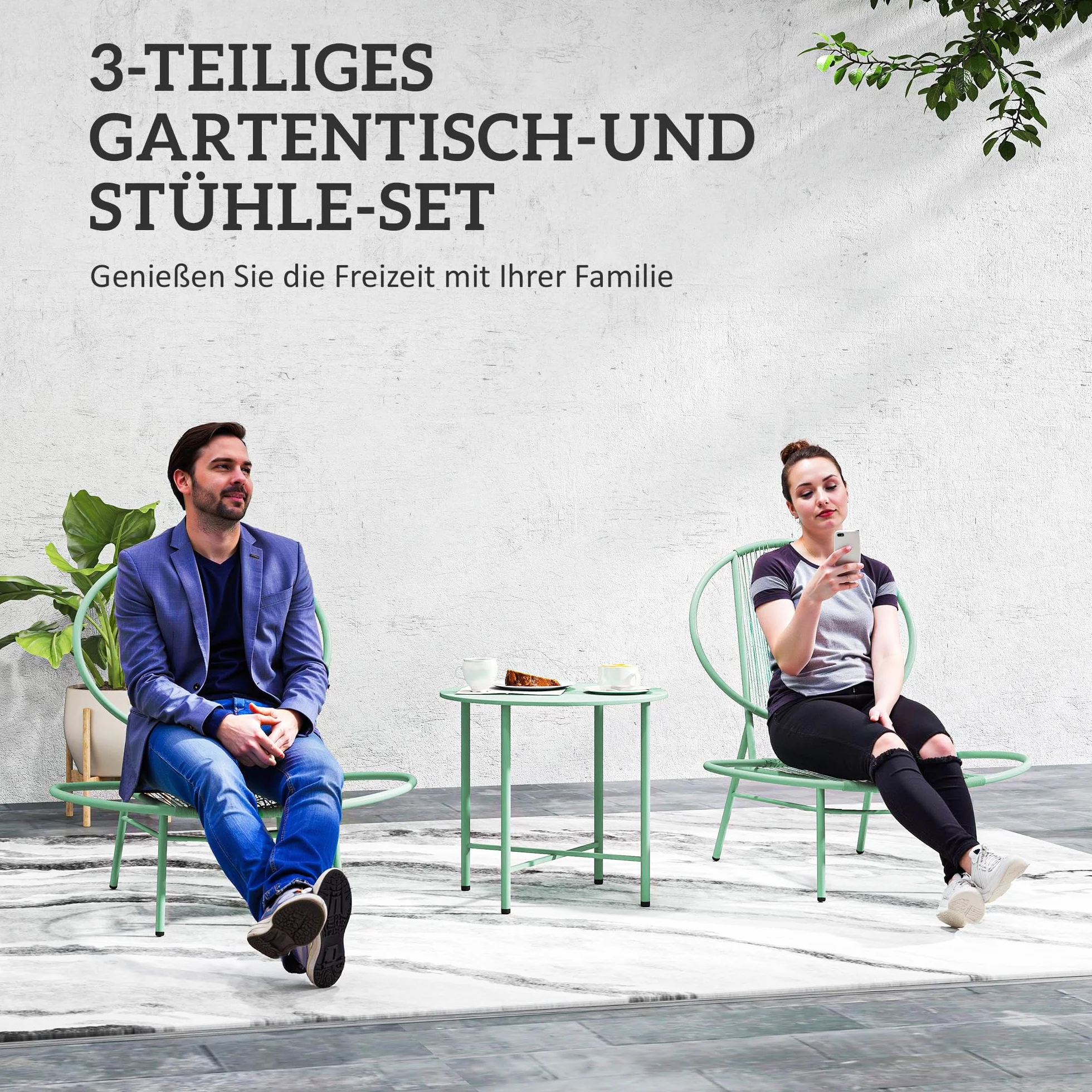 Outsunny Bistro Set 3 pièces en acier résistant aux intempéries meubles de jardin table de bistrot chaises ergonomiques