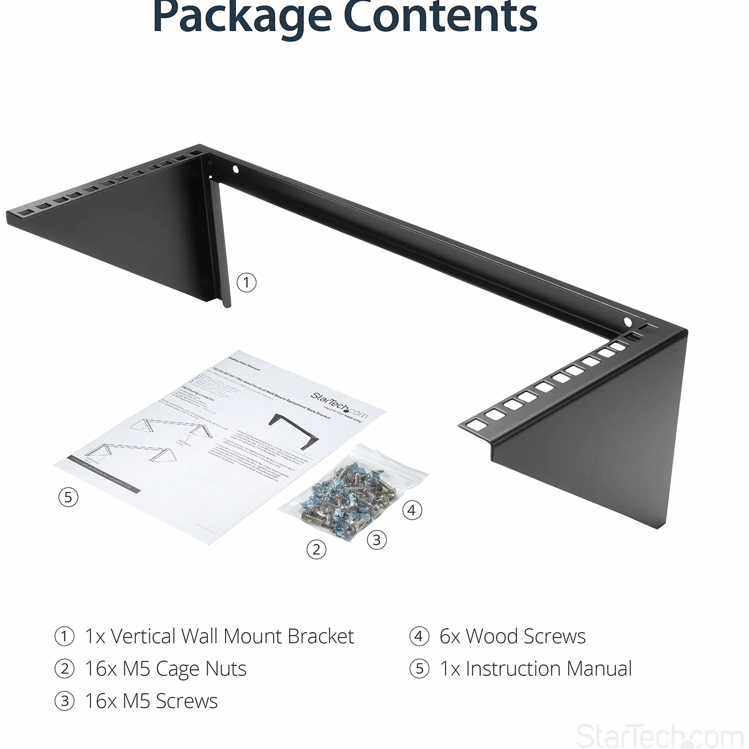 StarTech.com Rack Vertical 4U Montage Mural 19" Acier pour Panneaux Réseau Serveur Patch Capacité 56kg Noir RK419WALLV
