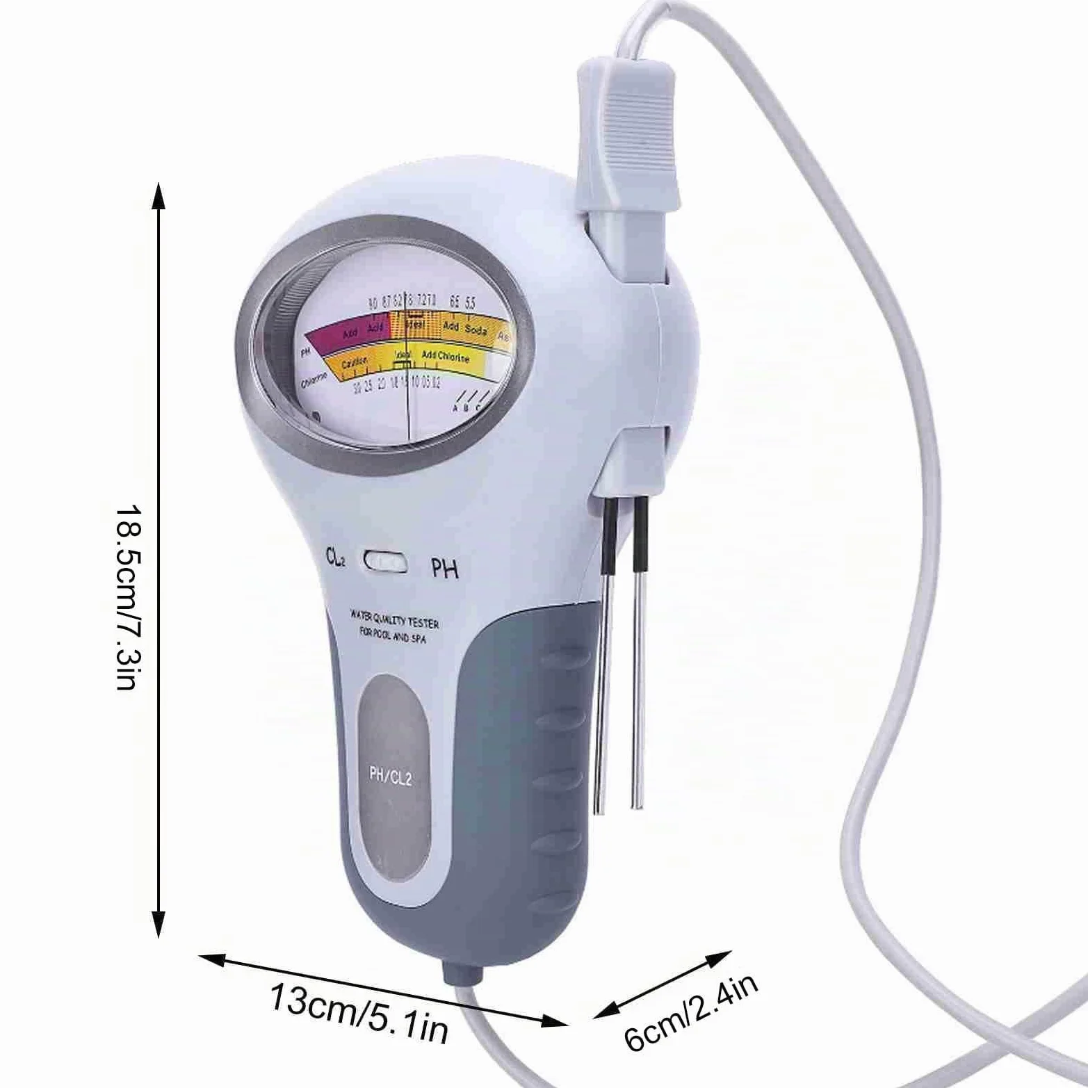 SEAFRONT Testeur PH Piscine Electronique Mesure PH et Chlore Analyseur Professionnel de Chlore et de PH PC-102B CL2 avec Analyseur de Qualité de l'eau à Sonde pour Piscine SPA