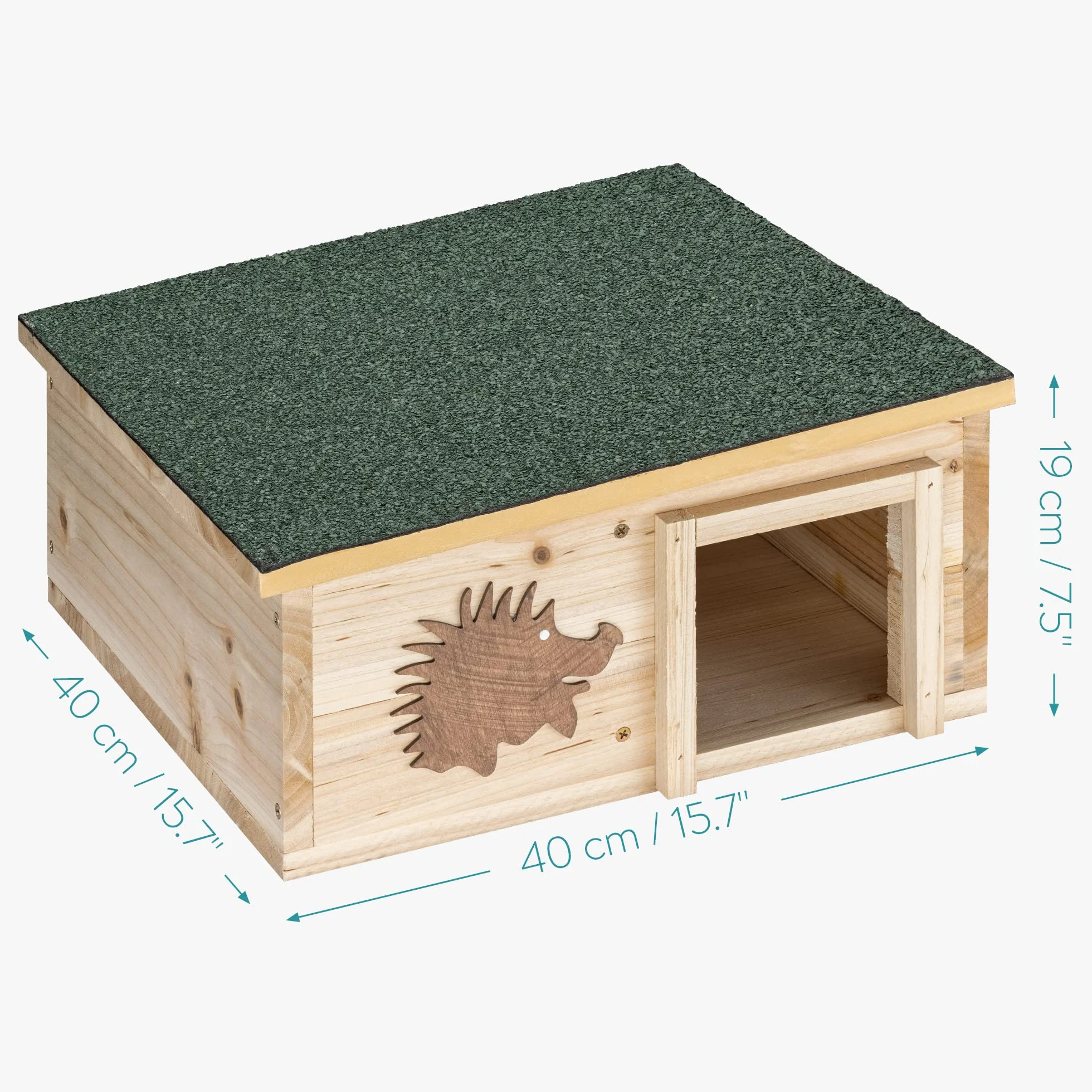 Abri pour Hérisson Navaris 40x40x19cm Bois de Sapin Refuge Hibernation Hiver Protection Prédateurs