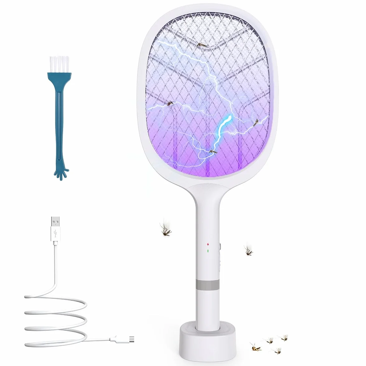 Raquette Électrique Insectes 4800V Anti Moustique 2 en 1 avec Lumière UV Rechargeable USB-C 2000mAh