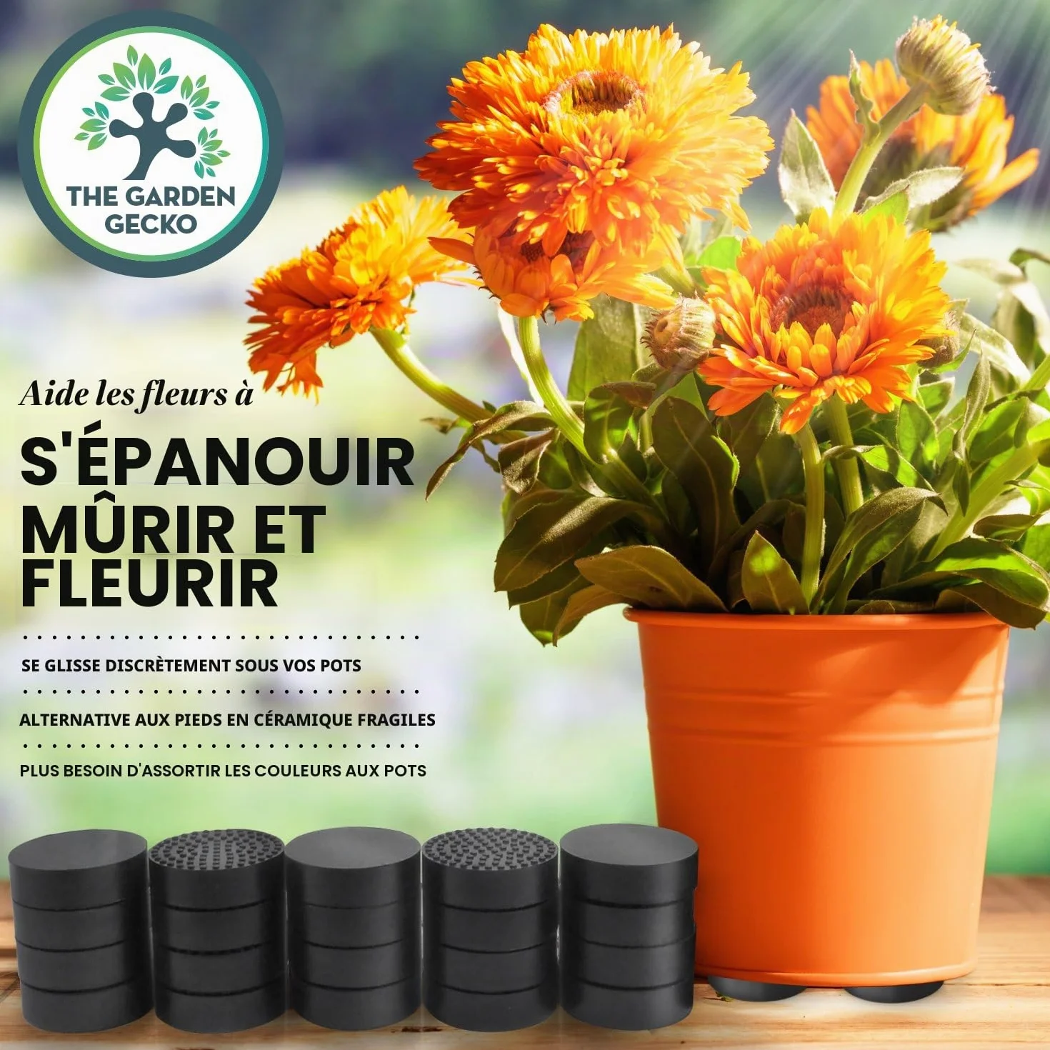 Pieds de Pot Invisibles Garden Gecko pour Pots de Fleurs Extérieur - Réhausseurs Caoutchouc Solide Antidérapant - Paquet de 20