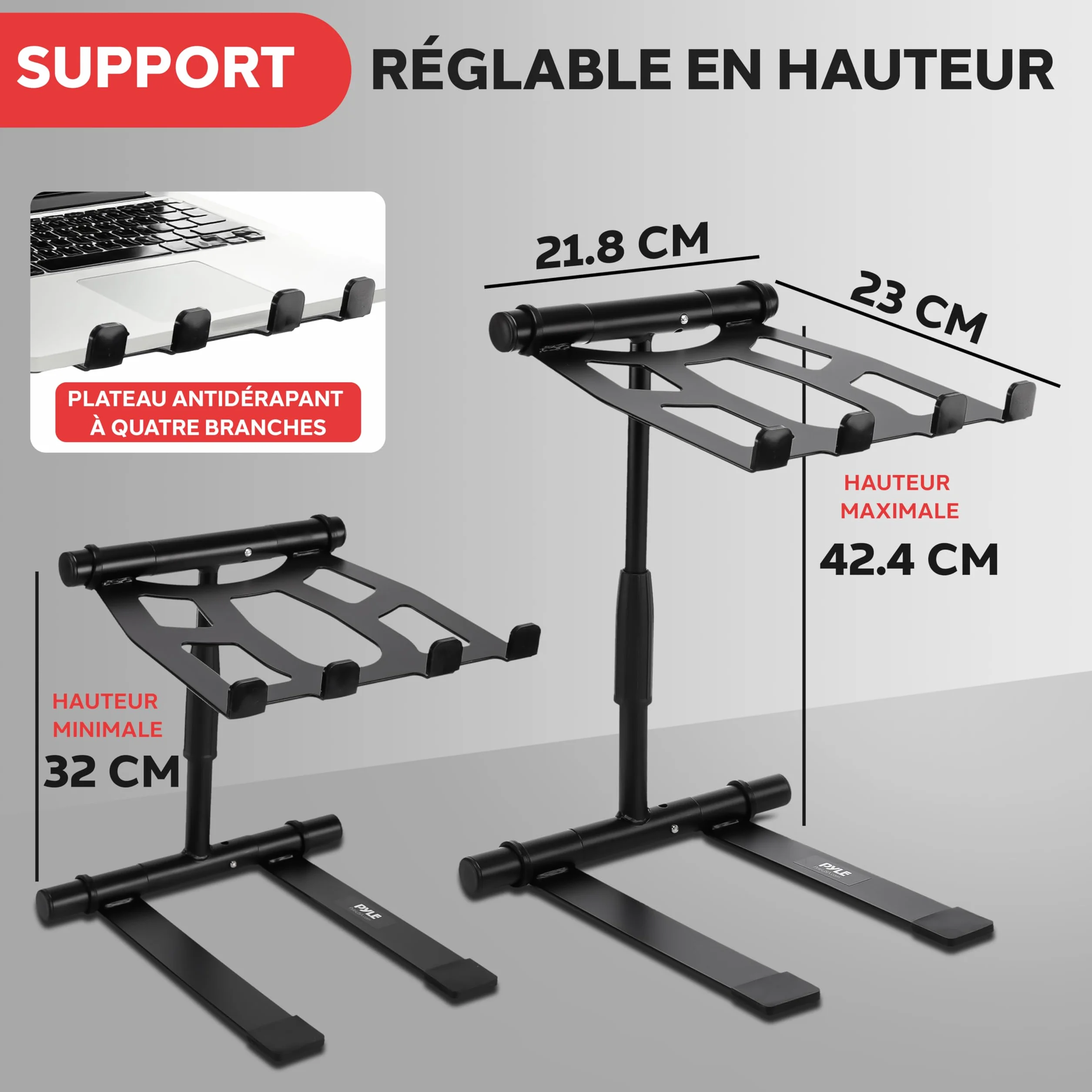 Pyle Support Ordinateur Portable Table Debout Angle Réglable Laptop Stand Hauteur Pliable Plateau Antidérapant Quatre Branches iPad