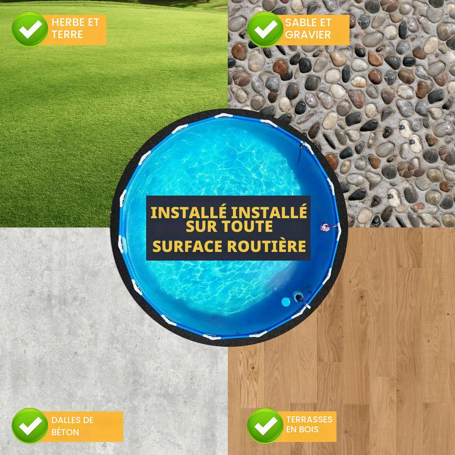 Tapis de piscine rond, tapis antidérapant Ø 500 cm, tapis de protection de sol pliable, tapis de sol pour piscine, jacuzzi, piscine extérieure (diamètre 500 cm)