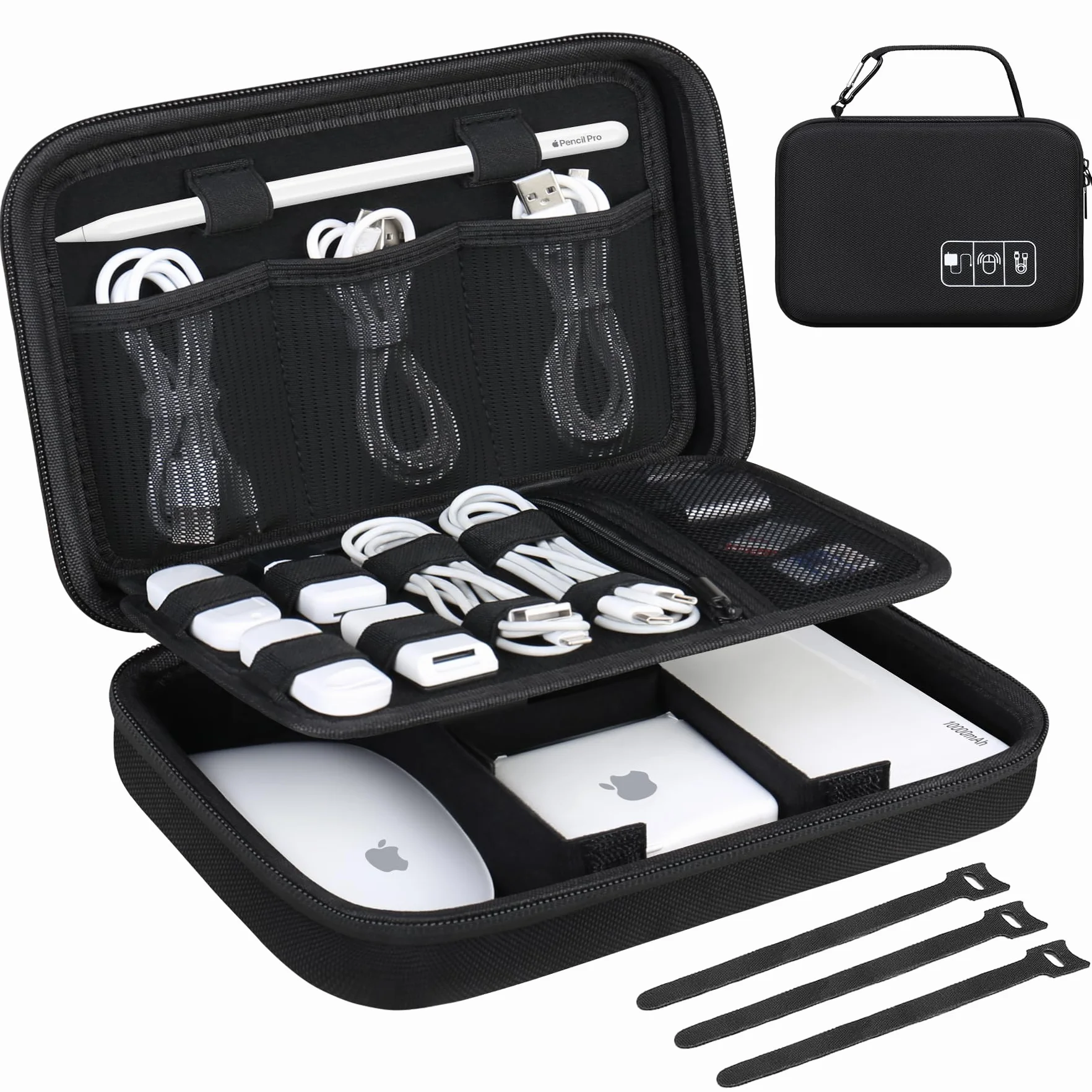 Lacdo Étui de Transport Rigide pour MacBook Adaptateur Chargeur Accessoires Sac EVA Noir