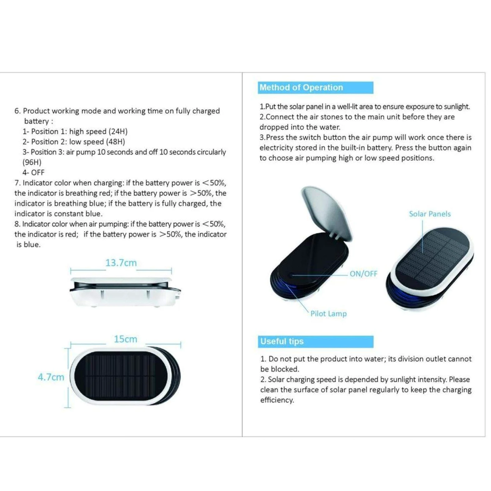 Pompe à air oxygénateur à énergie Solaire, aérateur oxygénateur Portable à Pompe à air Solaire à 3 Niveaux AP007 pour Aquariums/réservoirs de Poissons