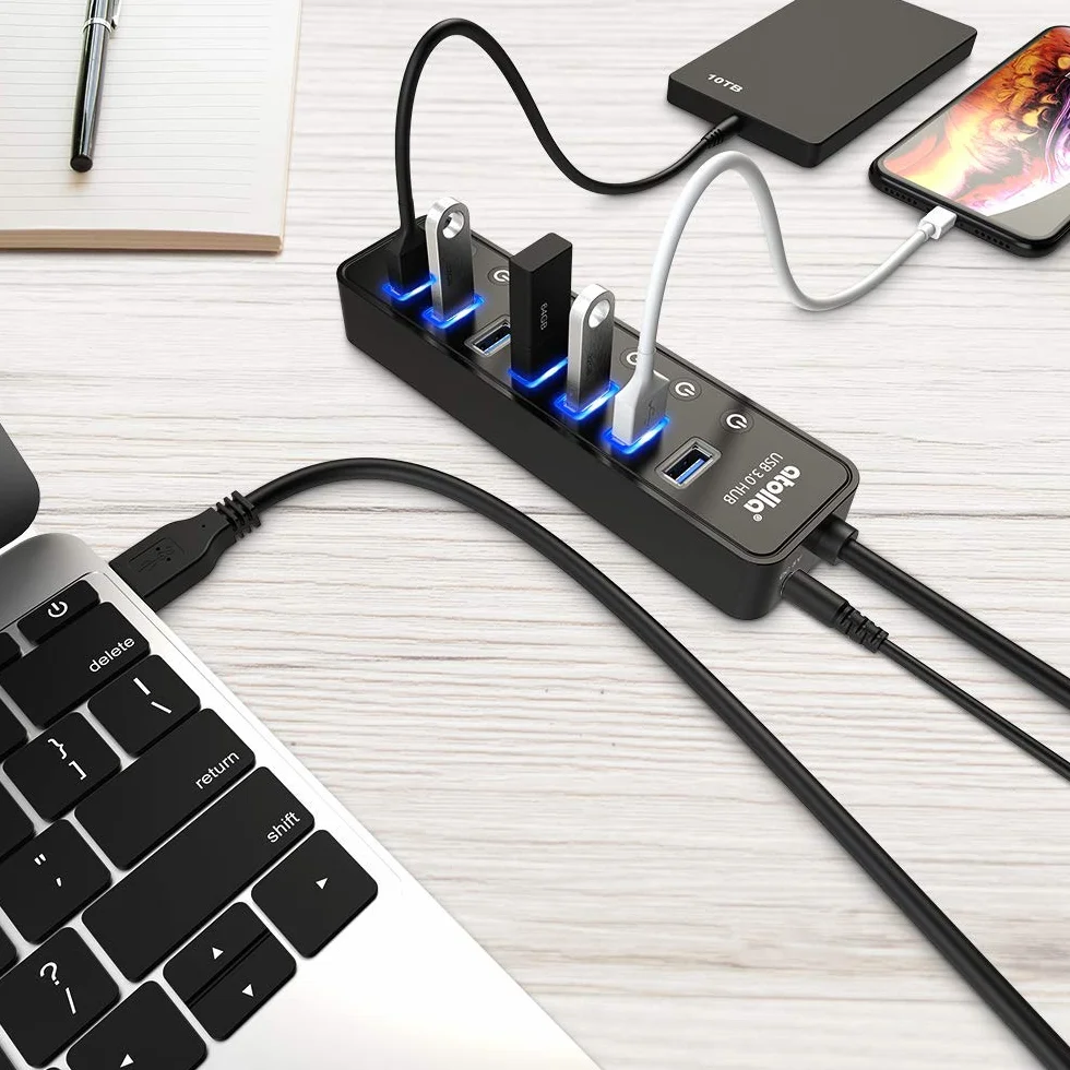 Hub USB 3.0 7 Ports Alimenté avec Interrupteur Indépendant 5V/4A 20W