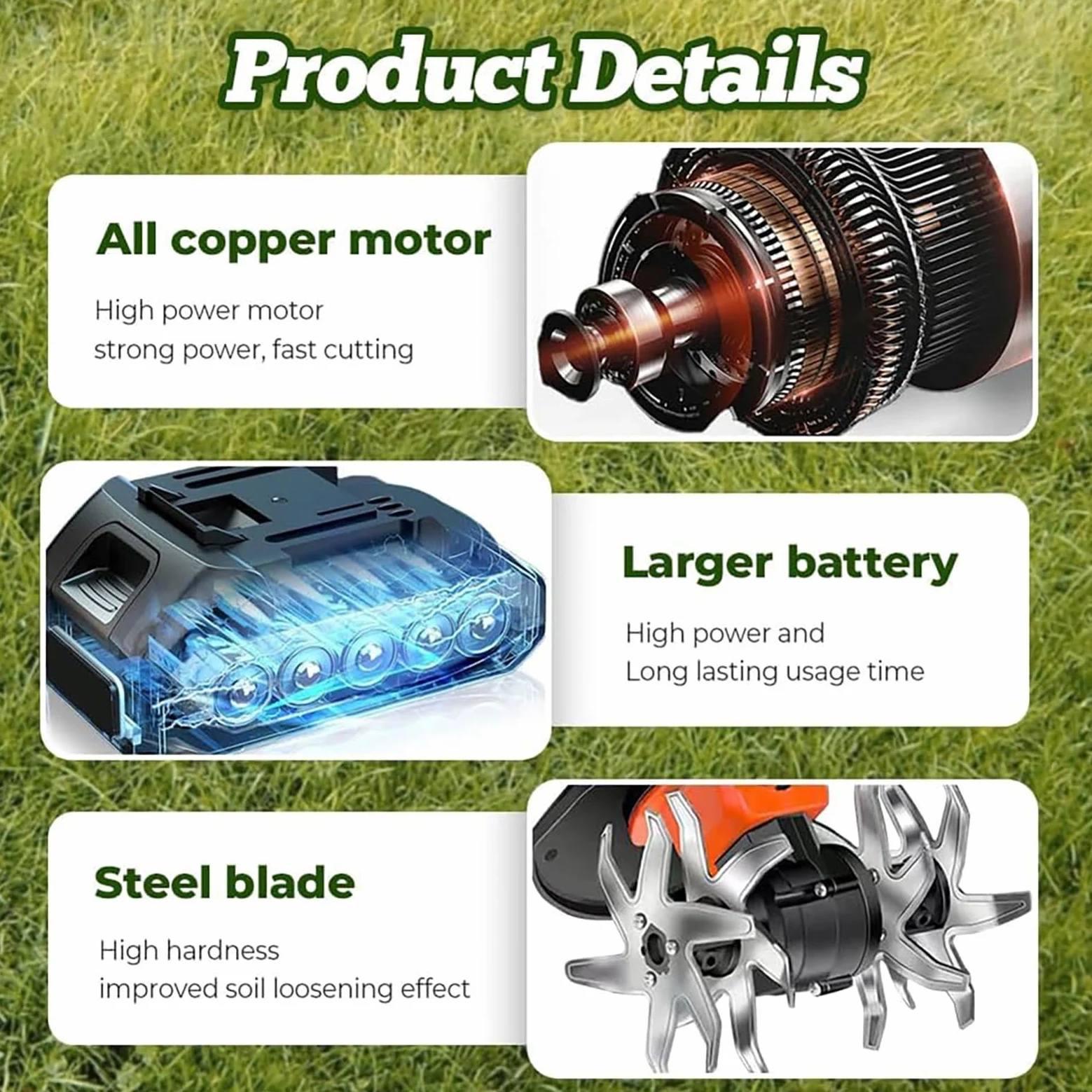 Mini cultivateur électrique sans fil 21V, rotavateur de jardin, 235 tr/min | Cultivateur de sol portatif avec 4 rangées de dents, chargeur de batteries 2x1,5 Ah, largeur de labourage de 10 cm