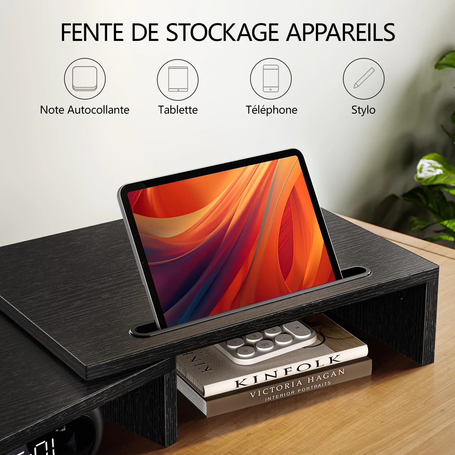 AMERIERGO Support Moniteur Double, Rehausseur Écran PC Bureau Ajustable avec 2 Fentes, Organisateur Bureau Portable