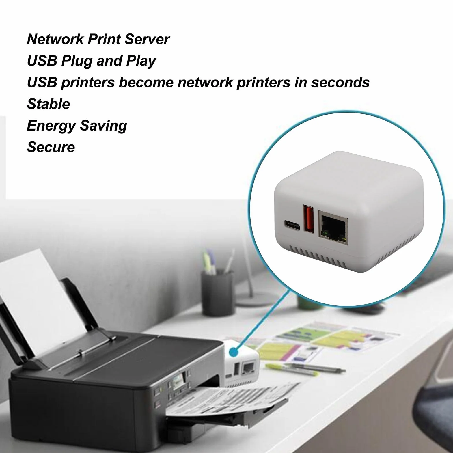 Serveur d'impression USB 2.0 Ethernet LAN 5 V Convertit Imprimante sans Fil