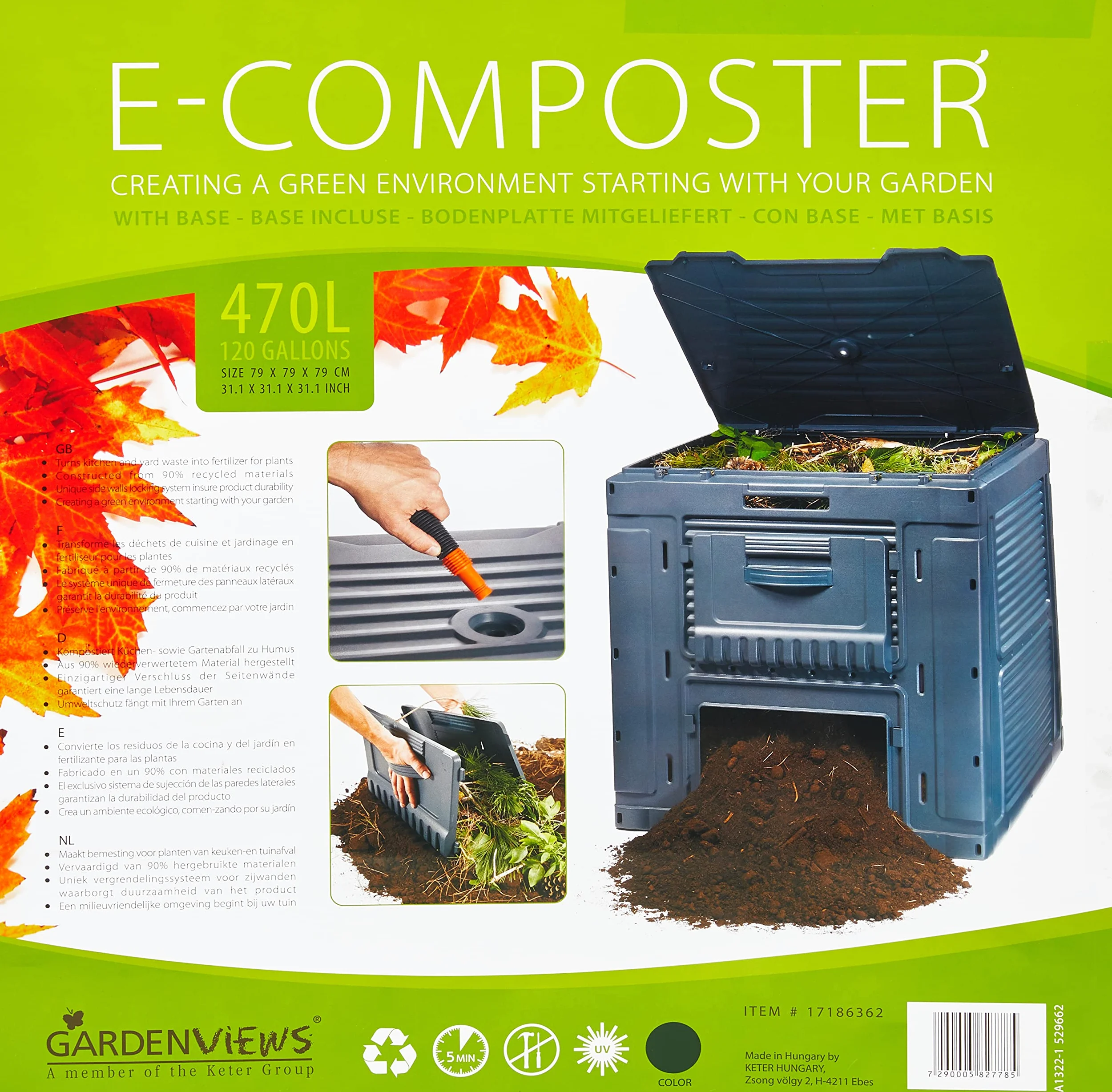 Keter Composteur 470 l gris foncé