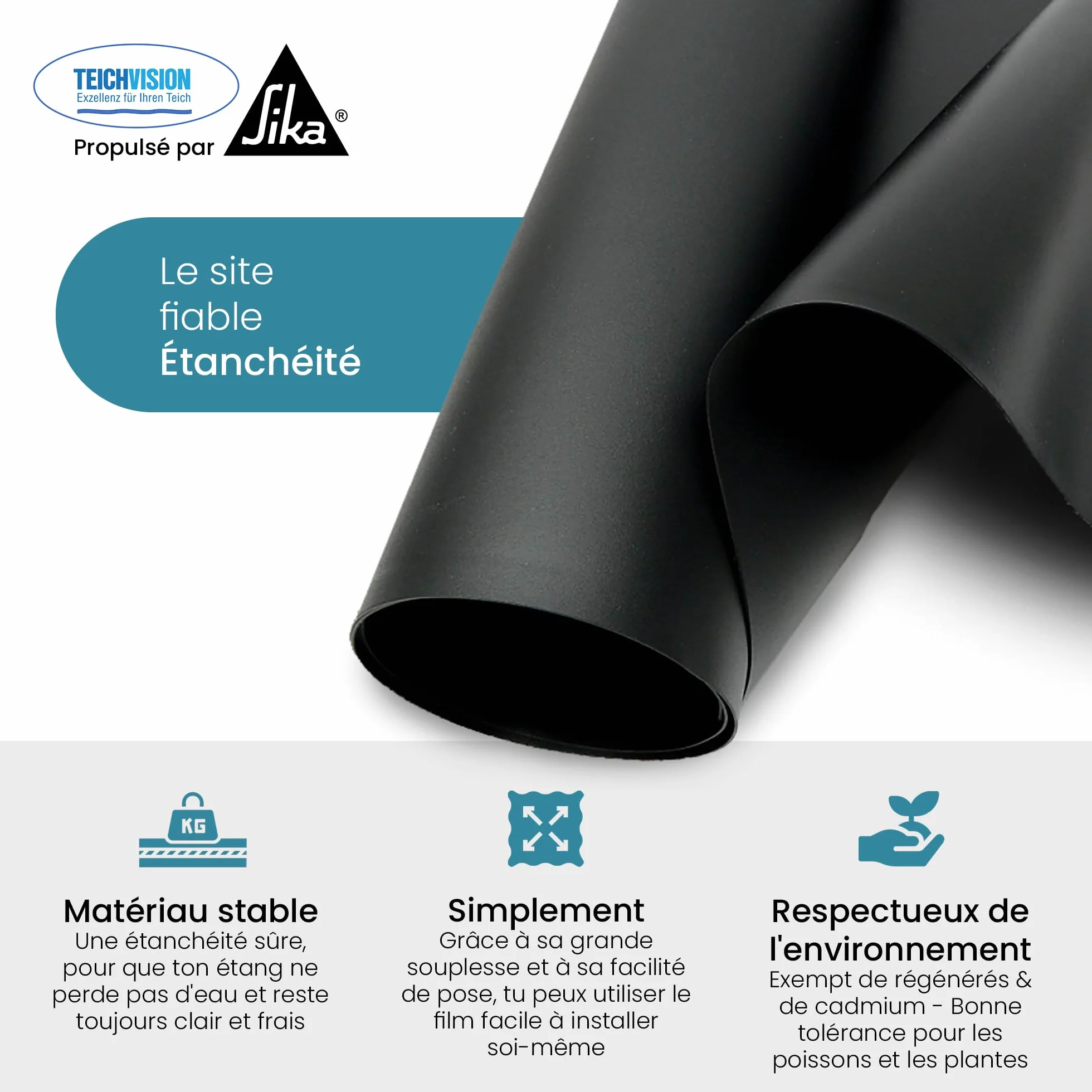 TeichVision bache Bassin en PVC Noir de qualité supérieure 0,5 mm - 6 m x 8 m/bâche pour Bassin Convient pour Les étangs, Les biotopes, Les piscines Naturelles