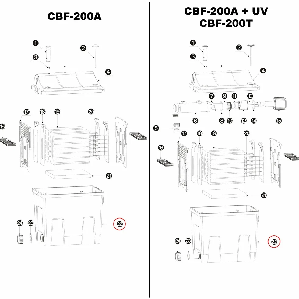Pièce détachée Bac de Filtration SunSun CBF-200T/CBF-200U/CBF-200