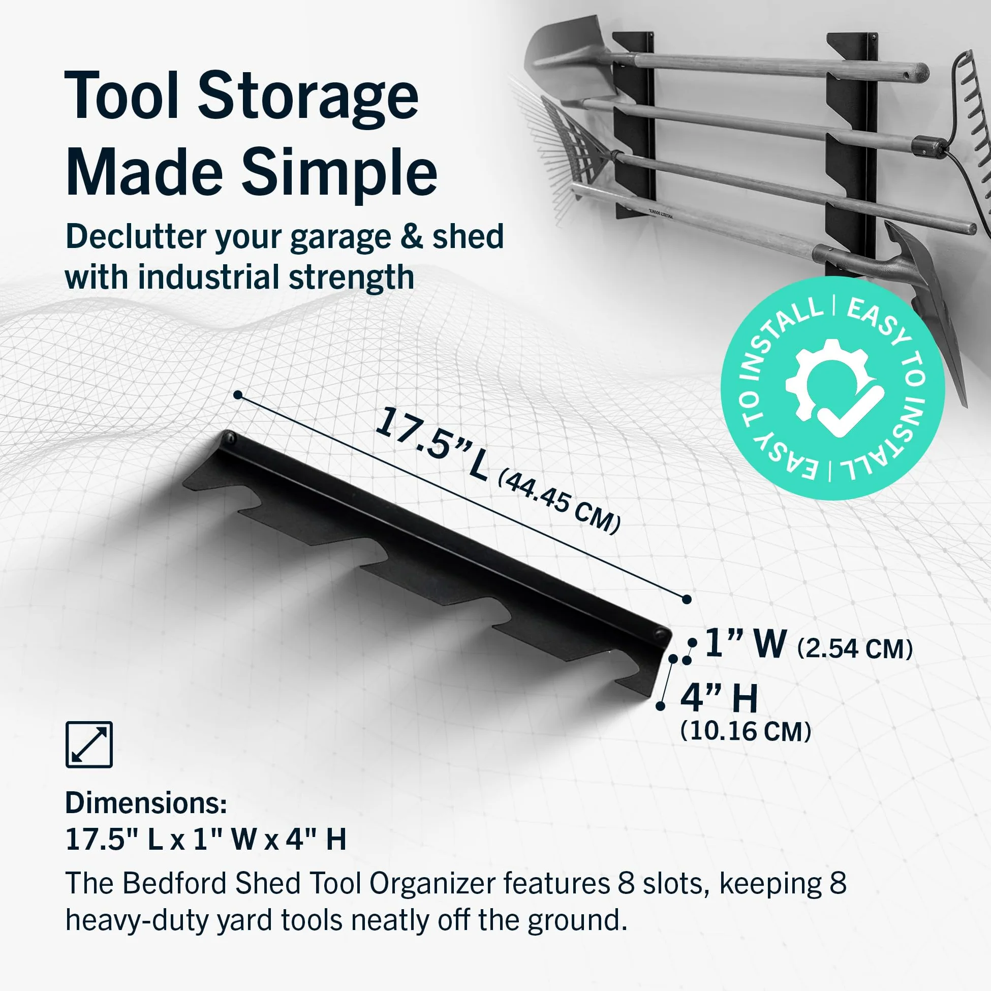 StoreYourBoard Organiseur horizontal pour outils d'abri de jardin – Organiseur mural pour outils de garage – Organisateurs d'outils en acier robuste et rangement pour pelles, râteaux, balais