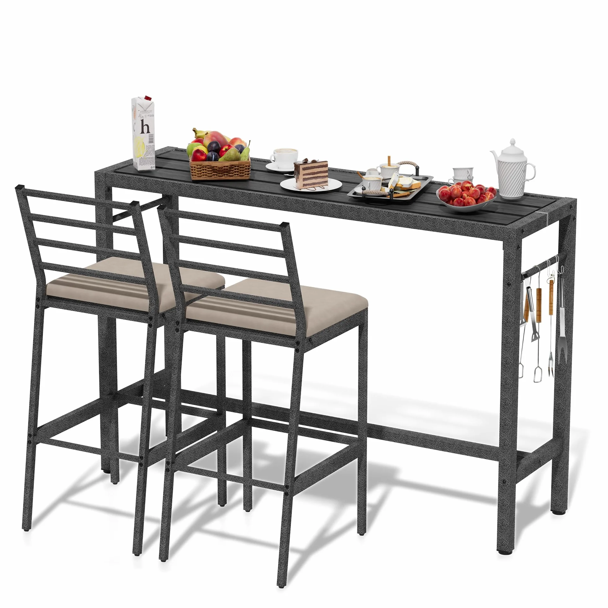 Ensemble de bar d'extérieur M Bel-Set avec table 139,7 cm et 2 tabourets, barre en métal