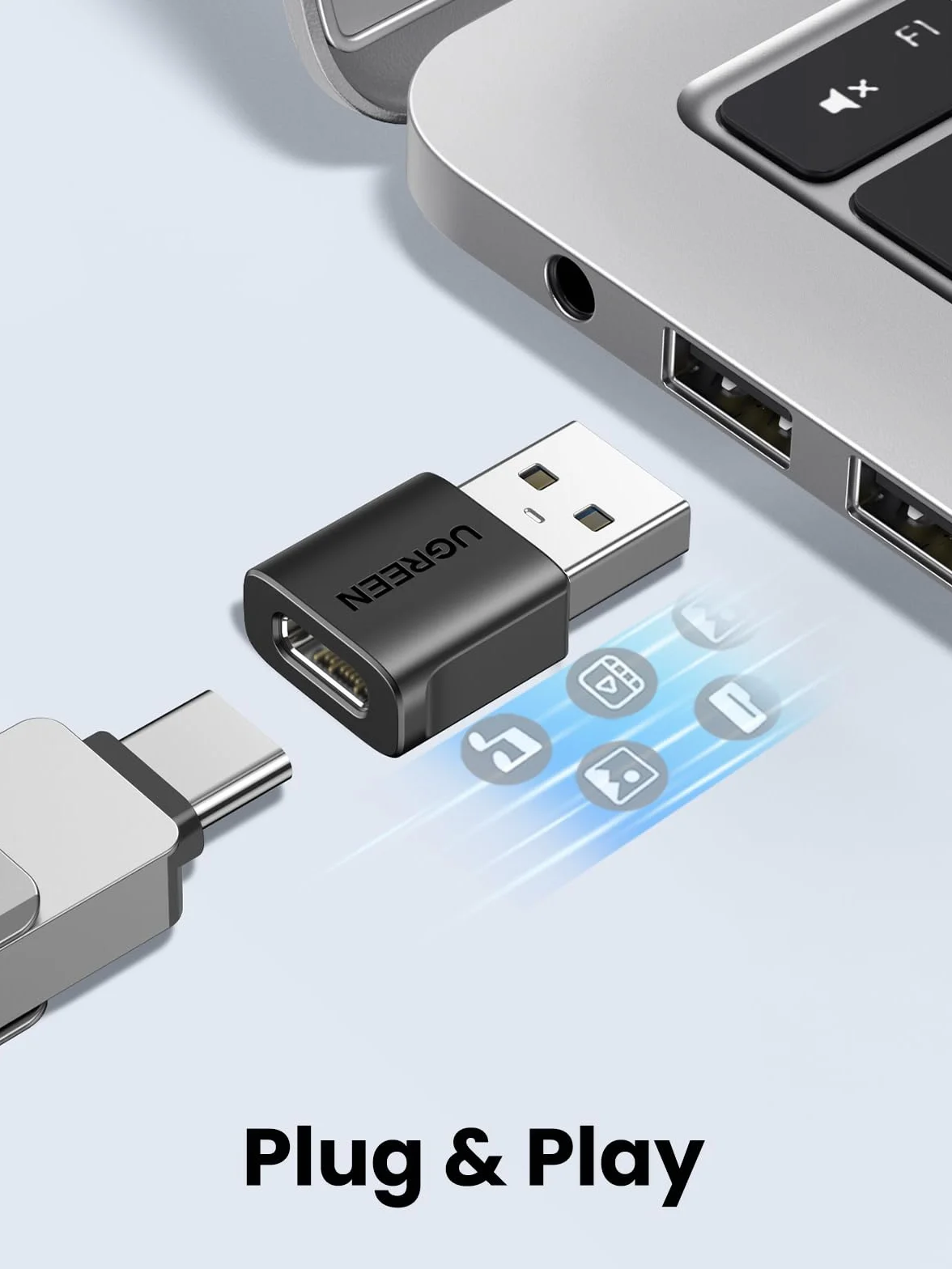 UGREEN Adaptateur USB vers Type C 3.2 10Gbps Lot de 2 Charge Rapide Compatible iPhone 14 13 MacBook iPad Galaxy S24