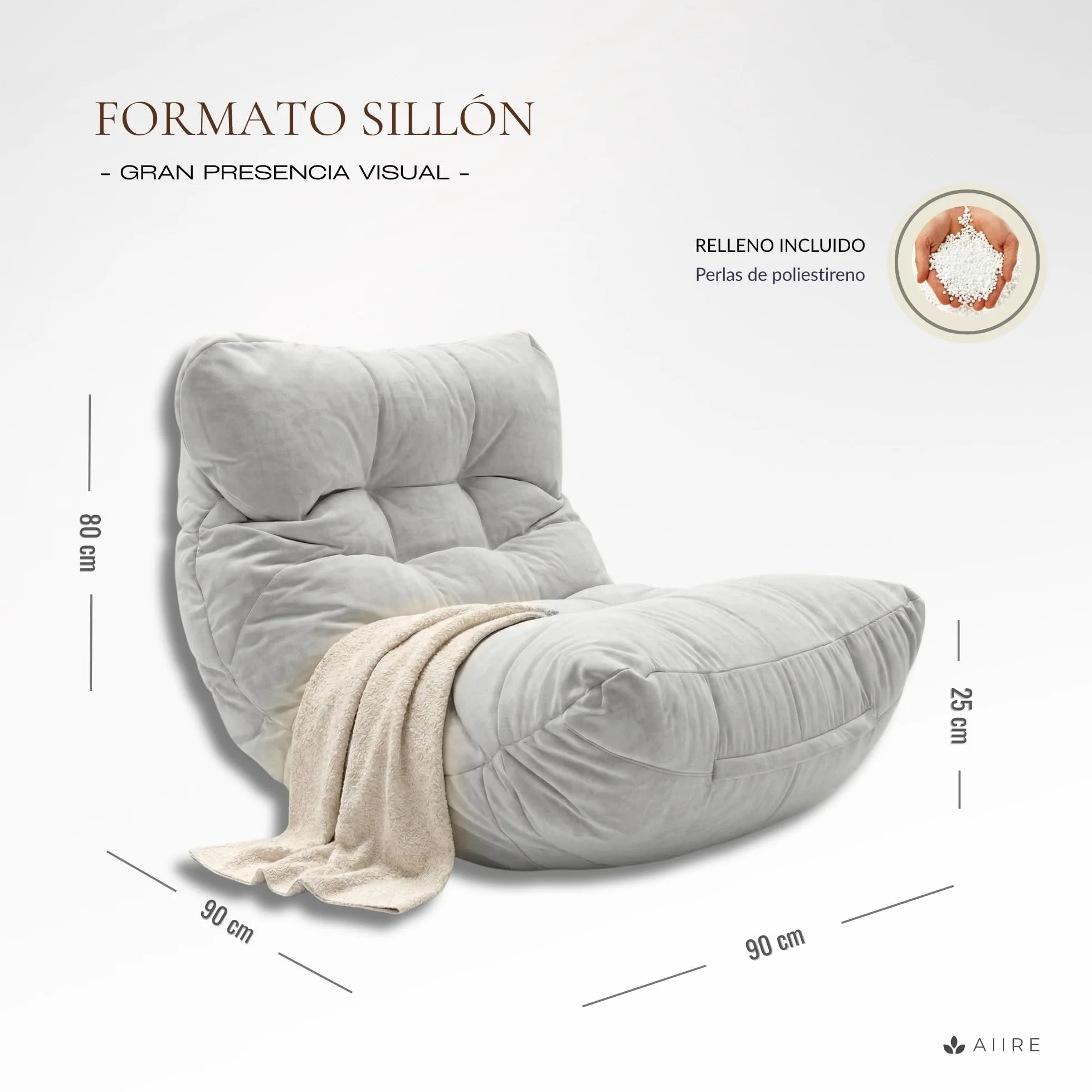 Aiire Fauteuil Pouf Extérieur Moderne - Pouffe Géant XXL Adulte avec Remplissage pour Jardin et Piscine - Gros Bean Bag XXL Gris Clair