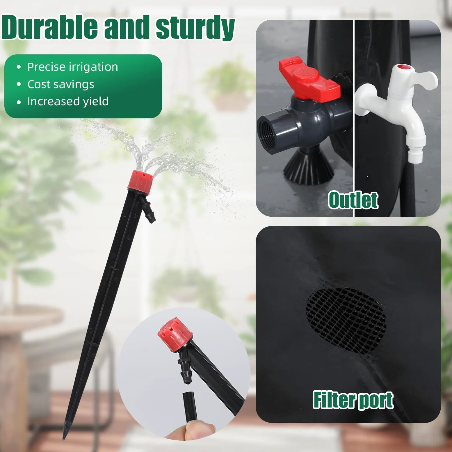 Système d'arrosage automatique, 50 l, pompe à eau 25 W, capteur d'eau basse et 8 buses goutte-à-goutte, système d'arrosage de jardin pour intérieur, pelouse, serre, cour