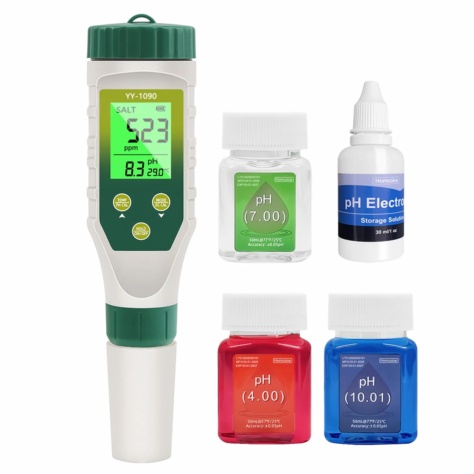 PH Mètre 5 en 1, EC TDS Salinité Température avec Affichage Simultané Trois Données Innovant, Test pH Piscine IP67 étanche, Testeur Salinité pour Eau Potable, Aquariums, hydroponie