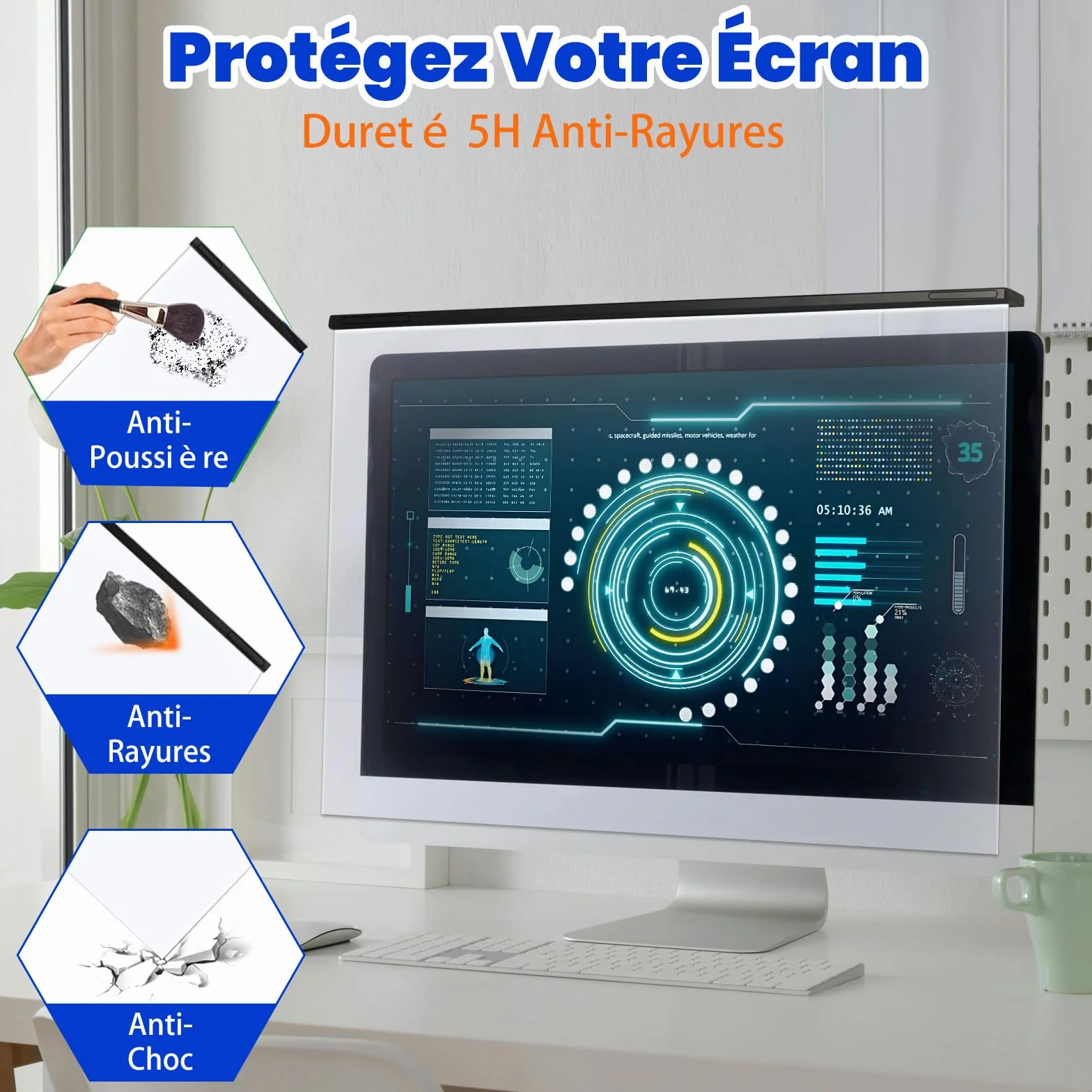 Filtre d'Écran Anti-Lumière Bleue 27 Pouces pour Moniteur 16:9 – Protection Anti-UV, Anti-Reflet, Anti-Éblouissement (61,3 x 37 cm)