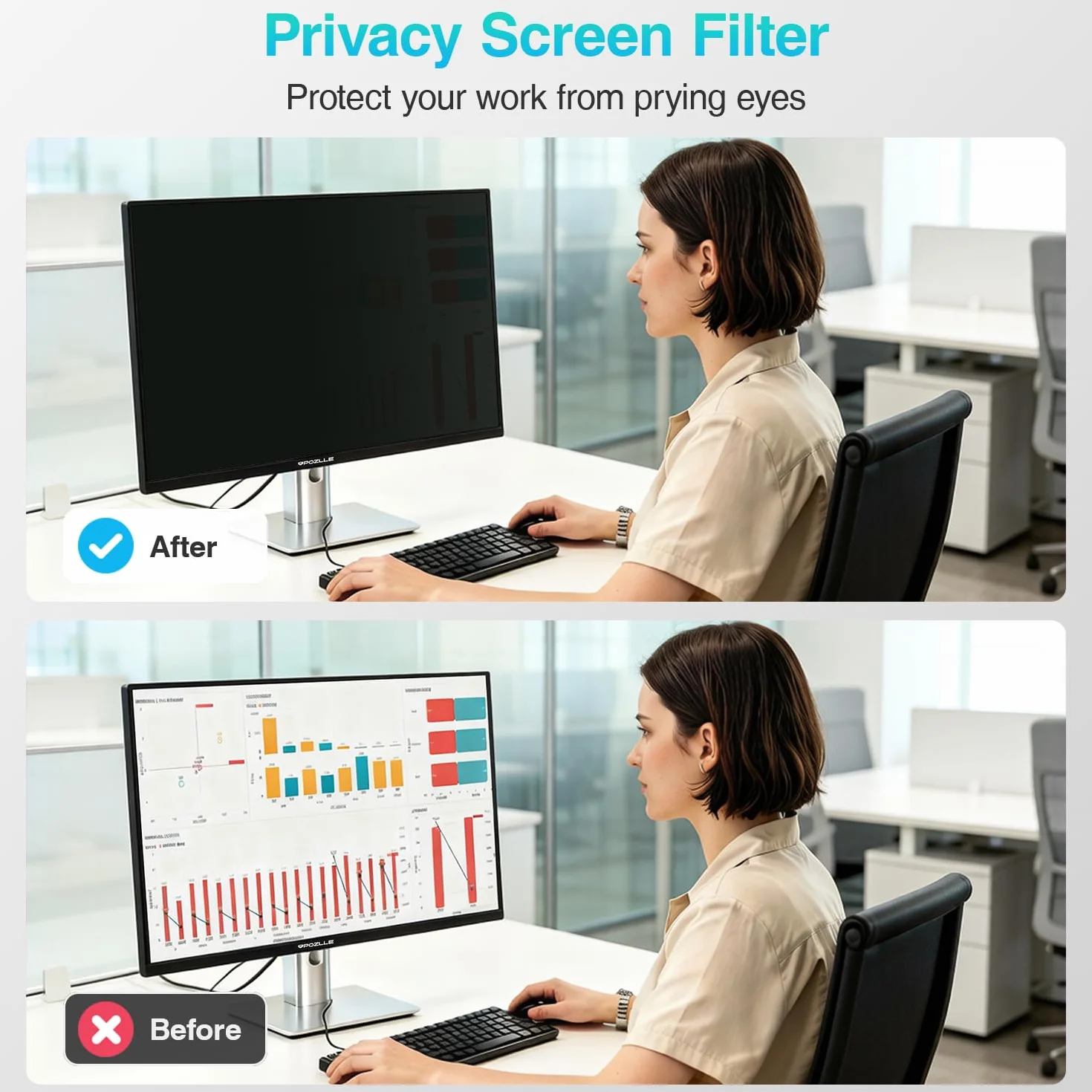 Filtre de Confidentialité pour Écran PC 22 Pouces 16:10 (47.4 x 29.7 cm), Anti-Espion, Anti-Lumière Bleue