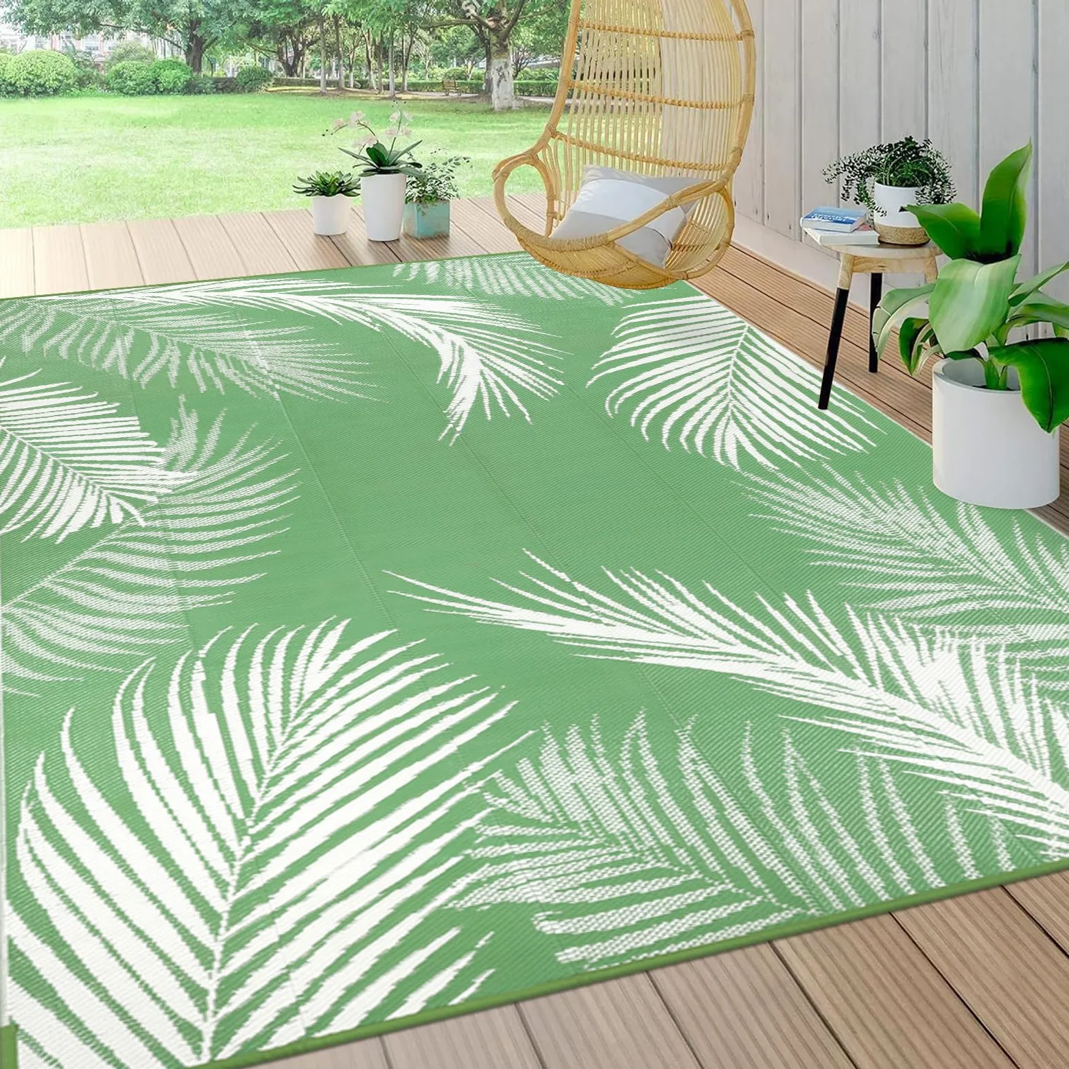 Pauwer Tapis d'extérieur imperméable réversible en paille de plastique, tapis d'extérieur pour patio, camping-car, pique-nique, jardin, terrasse, balcon, porche - 1,8 x 2,7 m