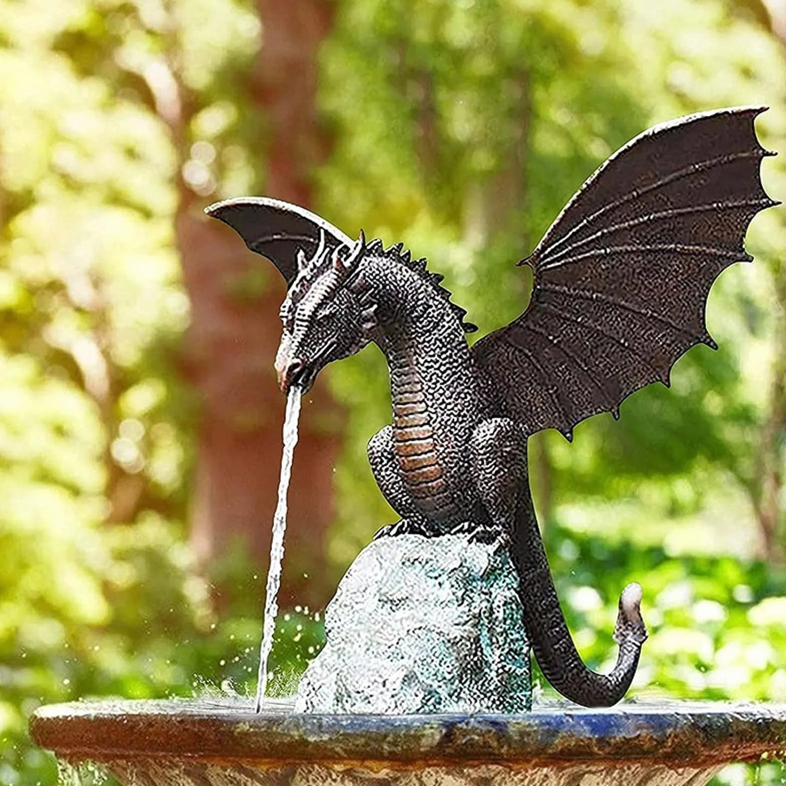 Résine Naturelle Ornements de Fontaine d'eau Statue Rétro pour Aquarium Bassin Jardin