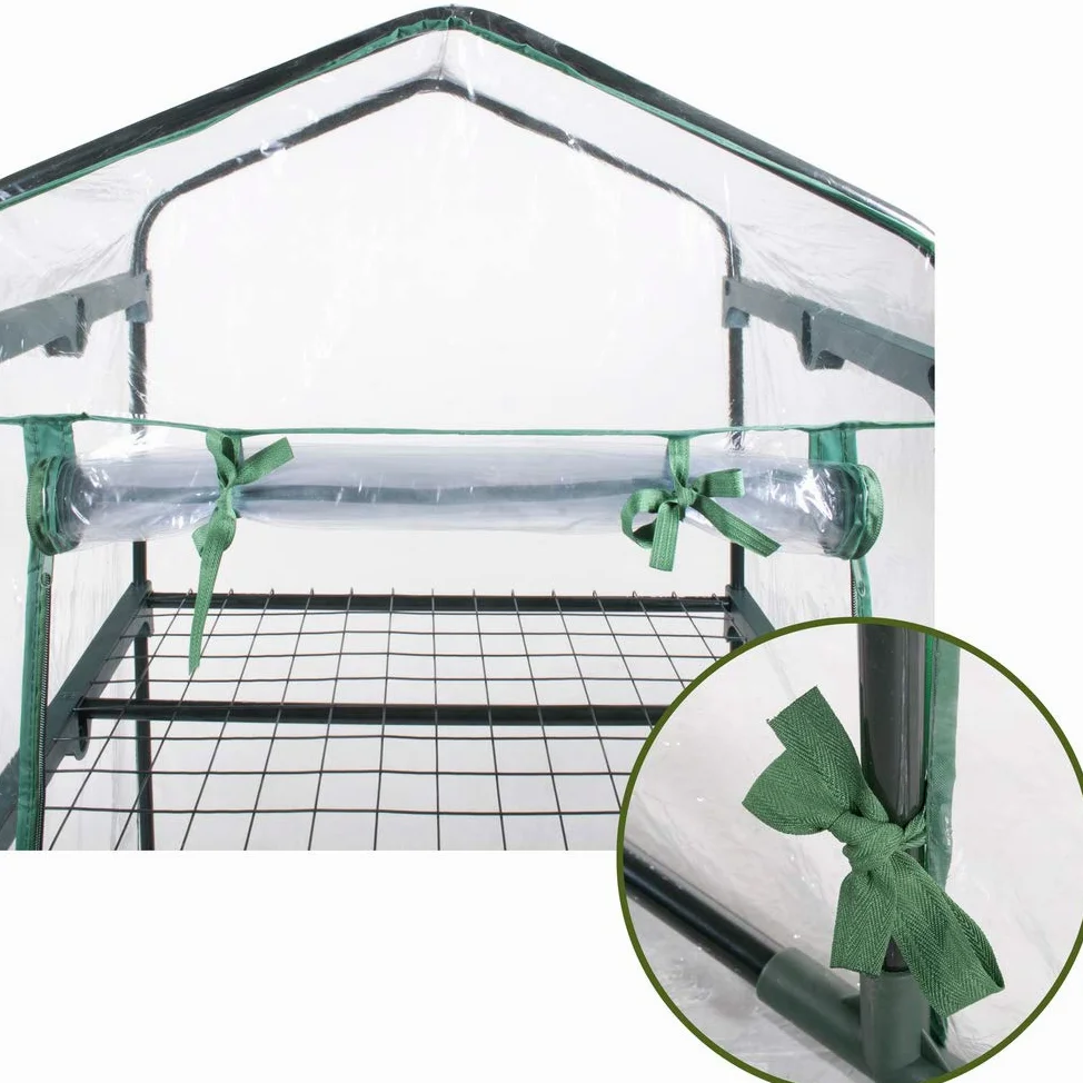 Serre avec 2 étagères en acier avec roues et bâche PVC transparente L 69 x P 49 x H 98