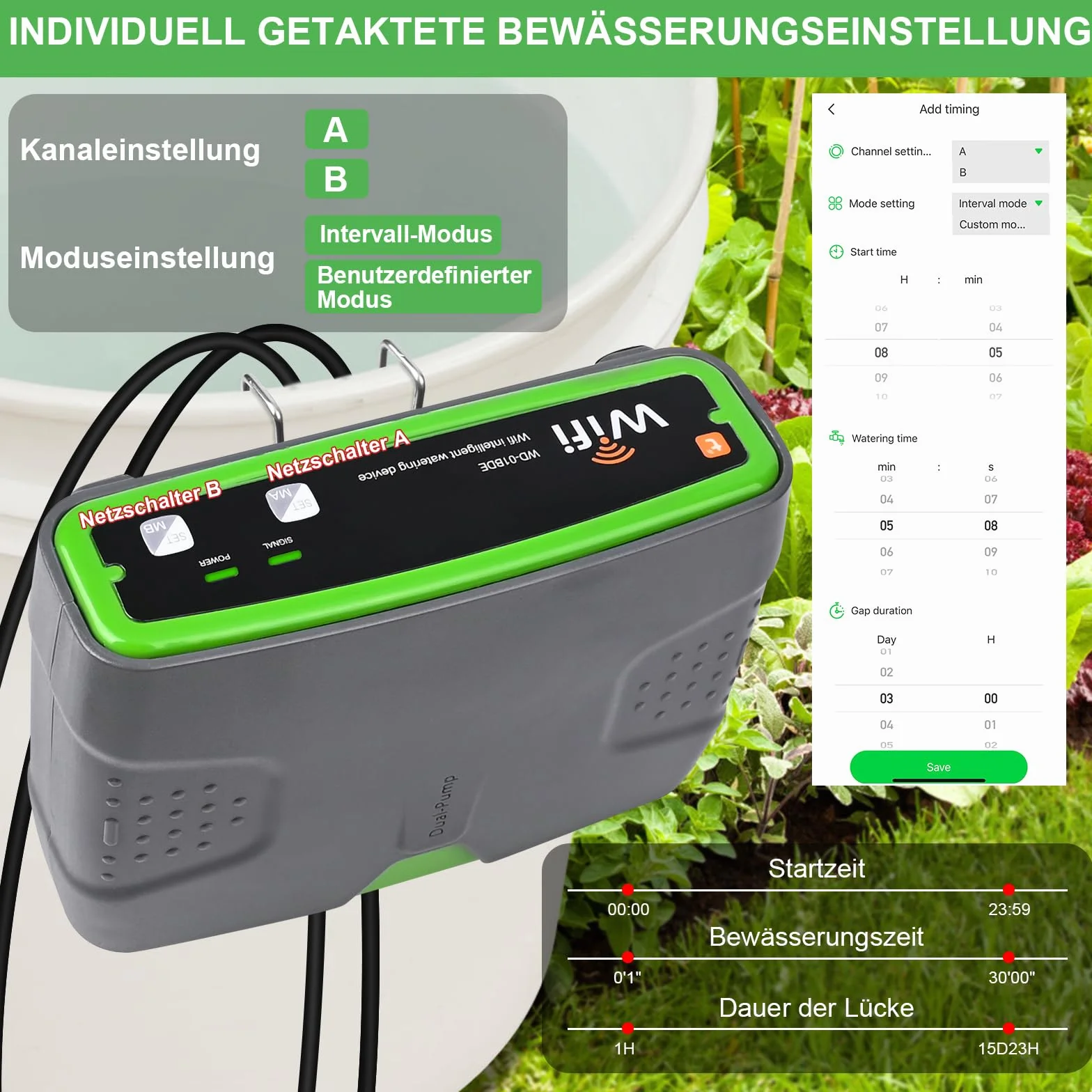 GuKKK Système d'irrigation Goutte à Goutte Automatique WiFi avec Pompe Double, Kit d'irrigation Intérieur Contrôle à APP - Volume d'eau Réglable pour Vacances, Prend en charge jusqu'à 20 Pots