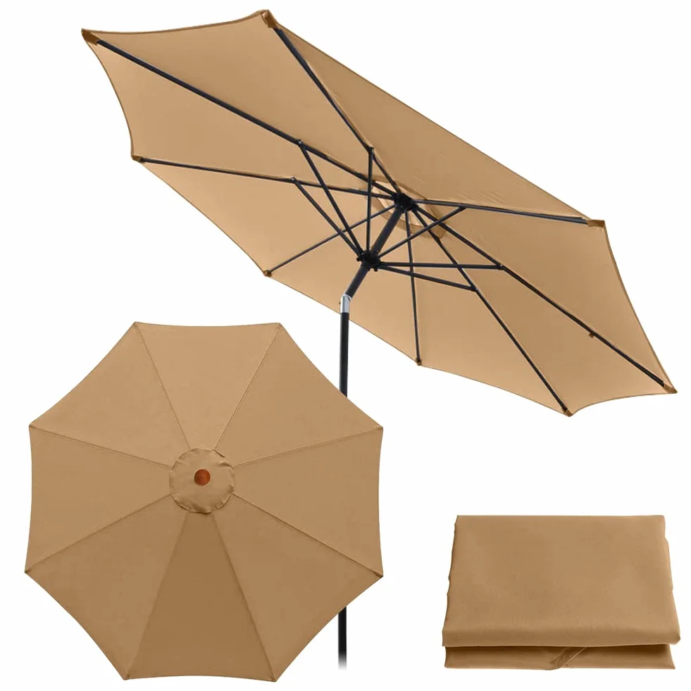 Roadtime Housse de rechange parasol 3 m tissu universel protection solaire jardin patio plage (8 baleines, kaki)