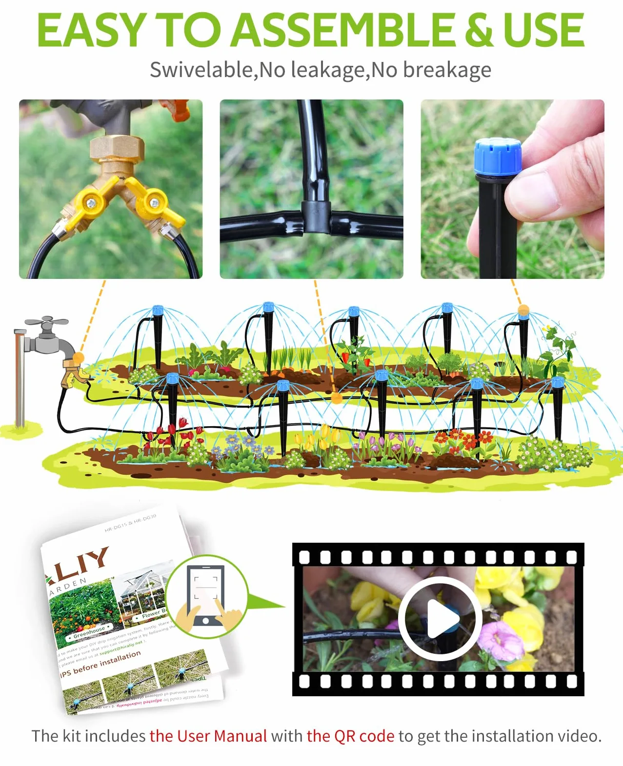 HIRALIY Kit d'irrigation goutte à goutte de 30,5 m, système d'arrosage pour plantes, 8 x 5 mm, tube de distribution vierge, équipement d'irrigation automatique pour jardin, serre, parterre de fleurs,
