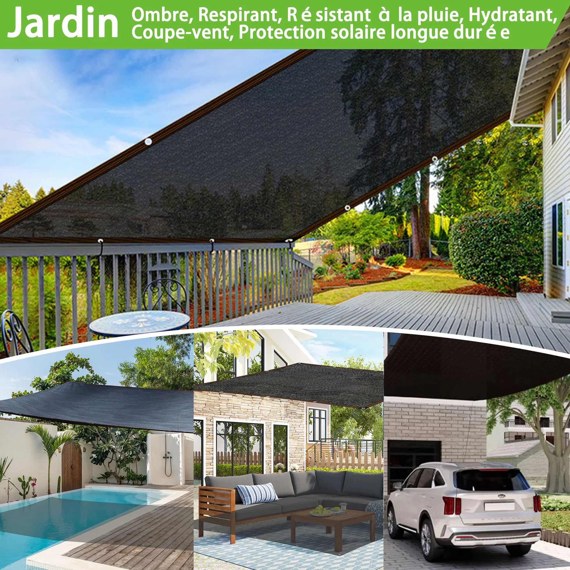 Filet d'Ombrage 2x2m Protection Solaire 95% UV Tissu d'Ombrage Toile Coupe-Vent pour Serre Jardin Pergola