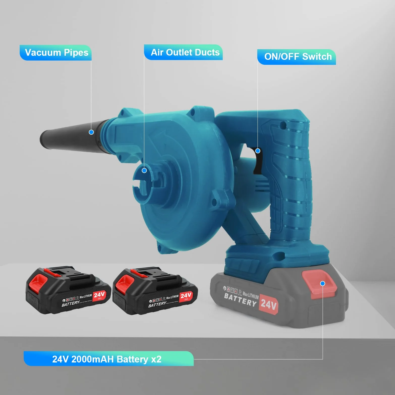 Souffleur sans Fil 24V – Puissant et Léger pour Jardin, Voiture, Atelier | Moteur Brushless 20 000 tr/min, 40 min, Poignée Antidérapante, Multi-usages Feuilles/Neige/Poils, Chargeur+Embout Inclus