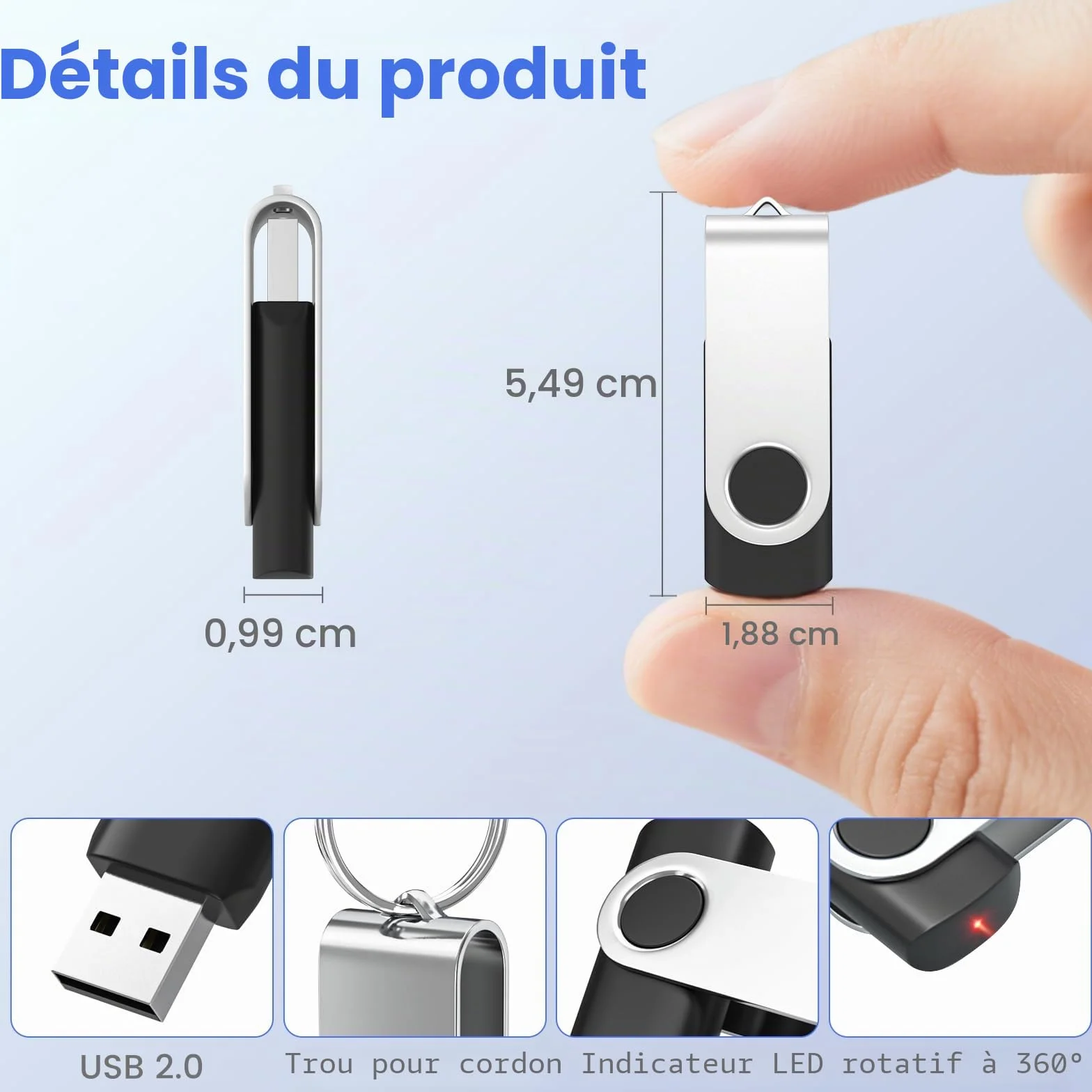 ABLAZE Clé USB 2.0 16 Go Lot de 10 Pivotant