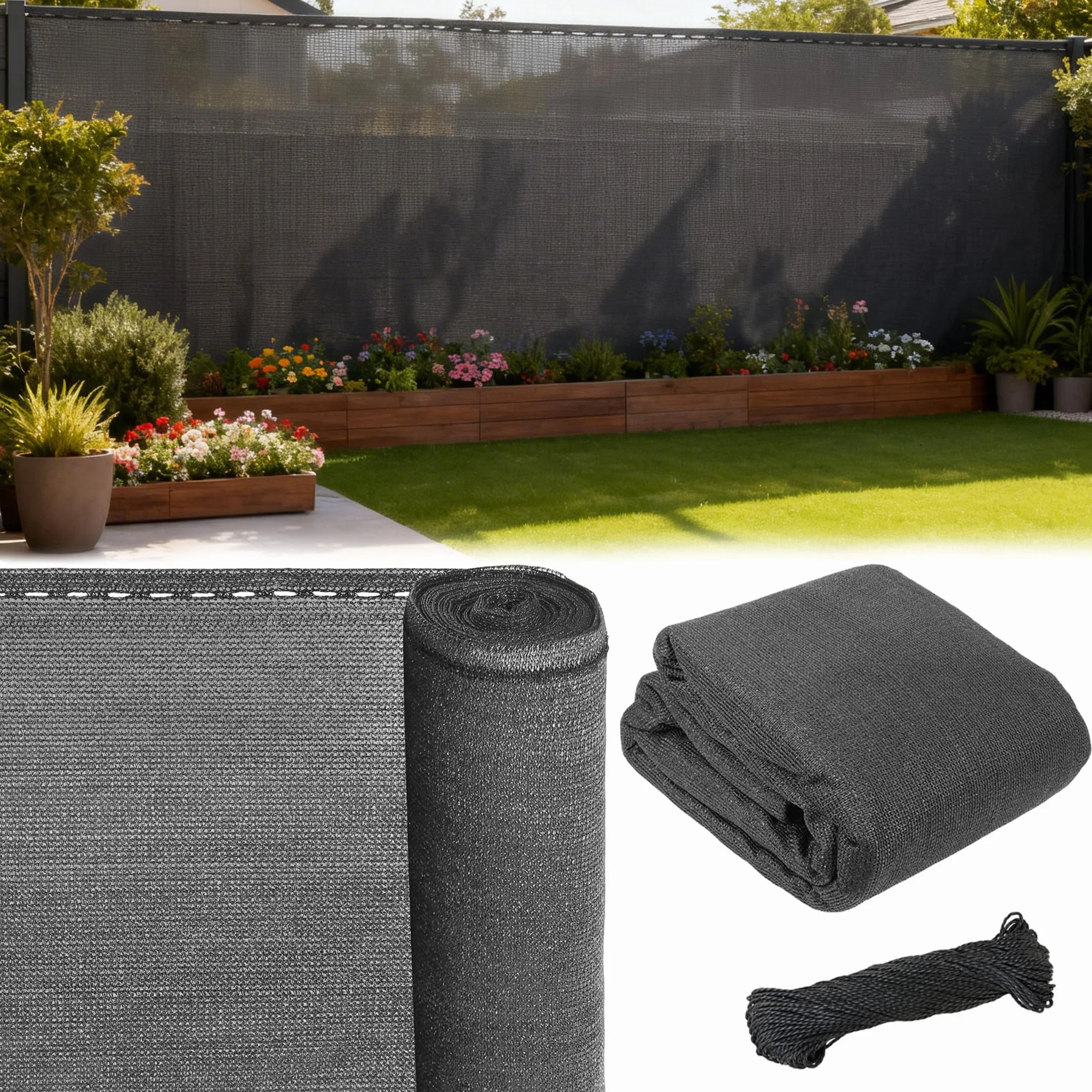 BB Sport Brise Vue Pare-Vue 150 g/m² 1.2m x 5m Gris Cordelette Nylon