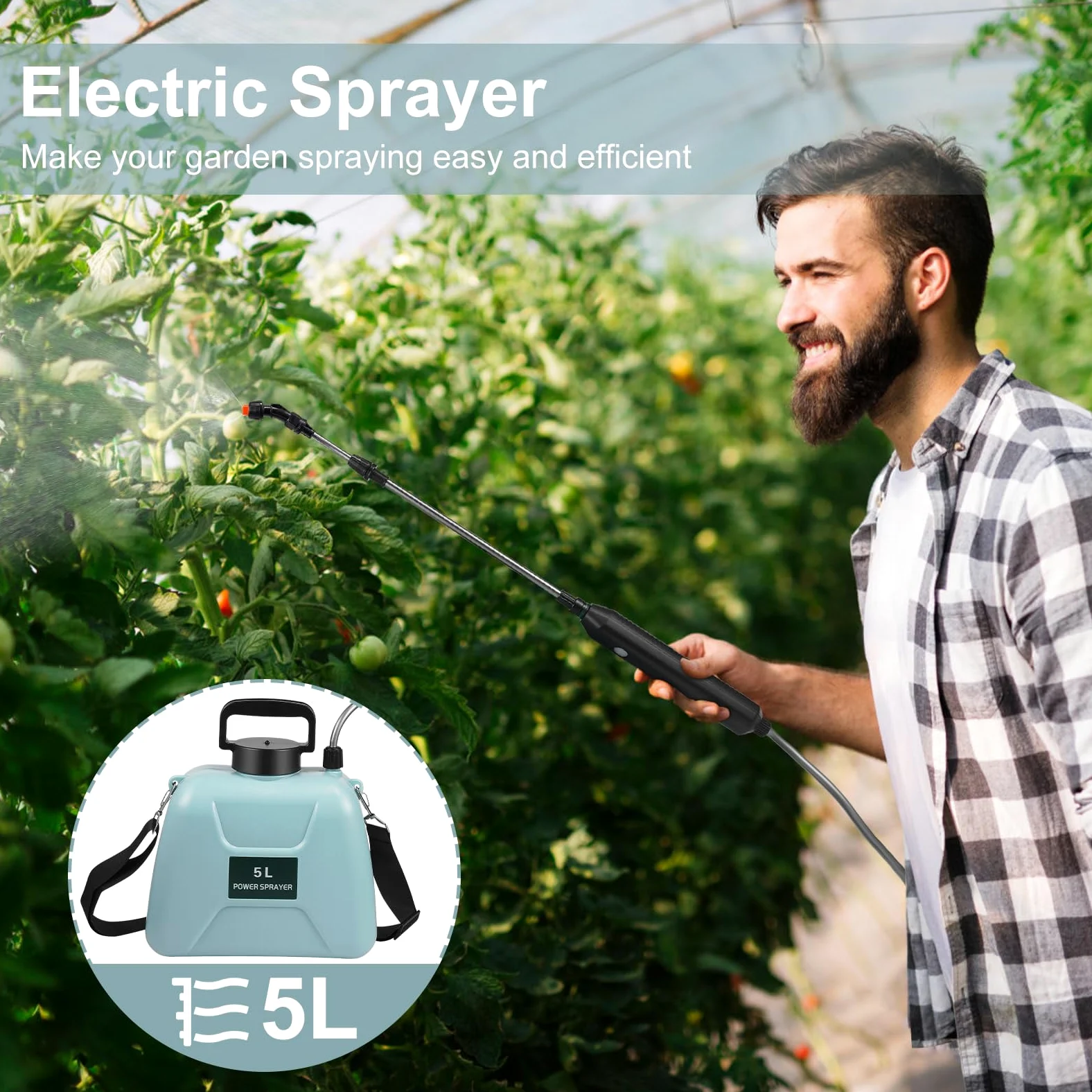 PulvéRisateur à Pression sans Fil de 5 L PulvéRisateur éLectrique, PulvéRisateur de Jardin avec Lance d’Arrosage et BandoulièRe RéGlable, pour la Protection des Plantes de Jardin
