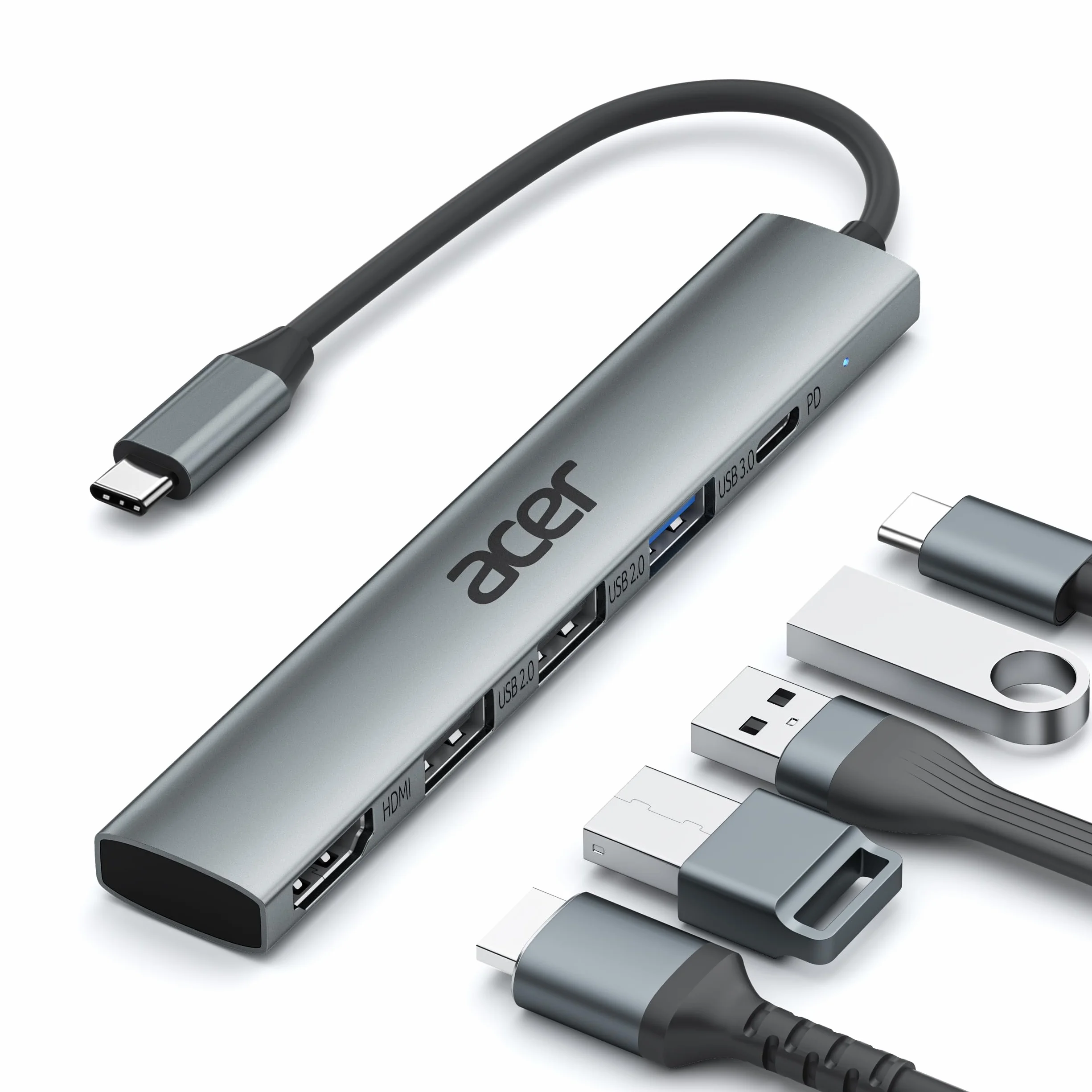 Acer Hub USB C 5-en-1 Adaptateur USB C vers HDMI 4K PD 100W Multiport USB 5Gbps